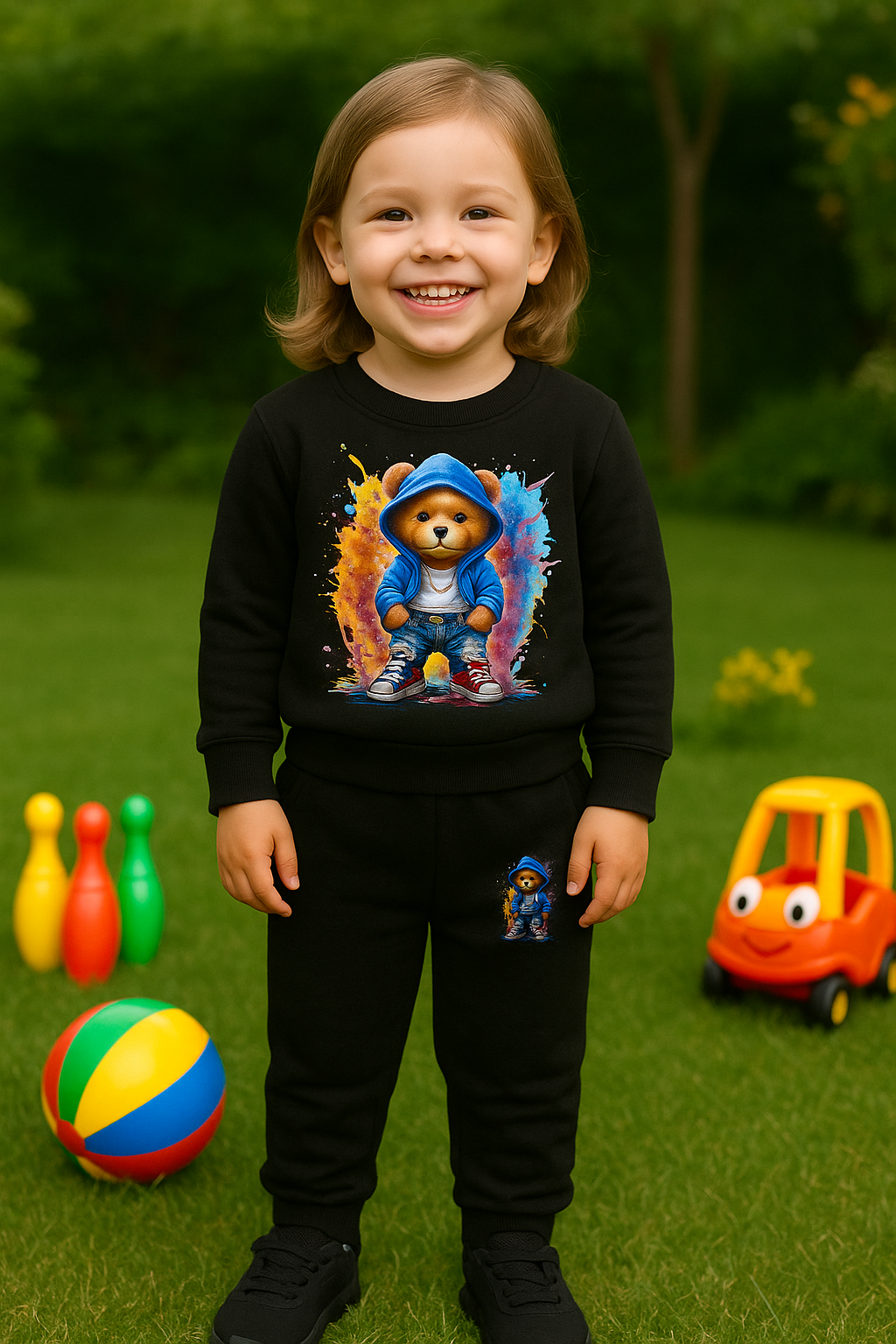 Colorful Teddy printed pajama set for girls RGGS6