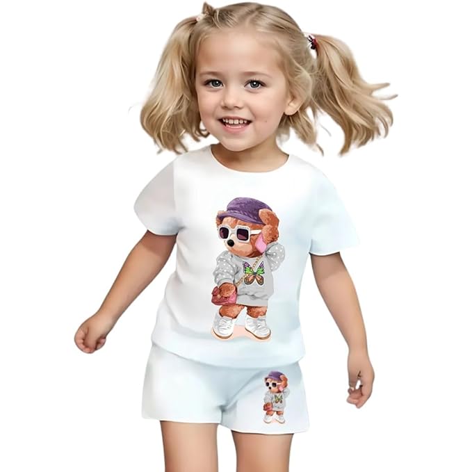 Adorable Teddy Bear T-Shirt and Shorts Set for Girls RGSGS3