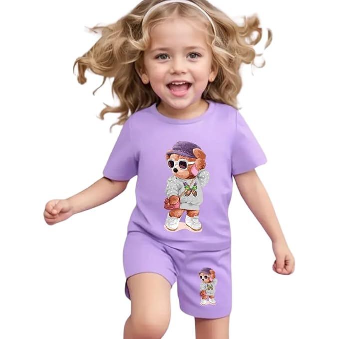 Adorable Teddy Bear T-Shirt and Shorts Set for Girls RGSGS3