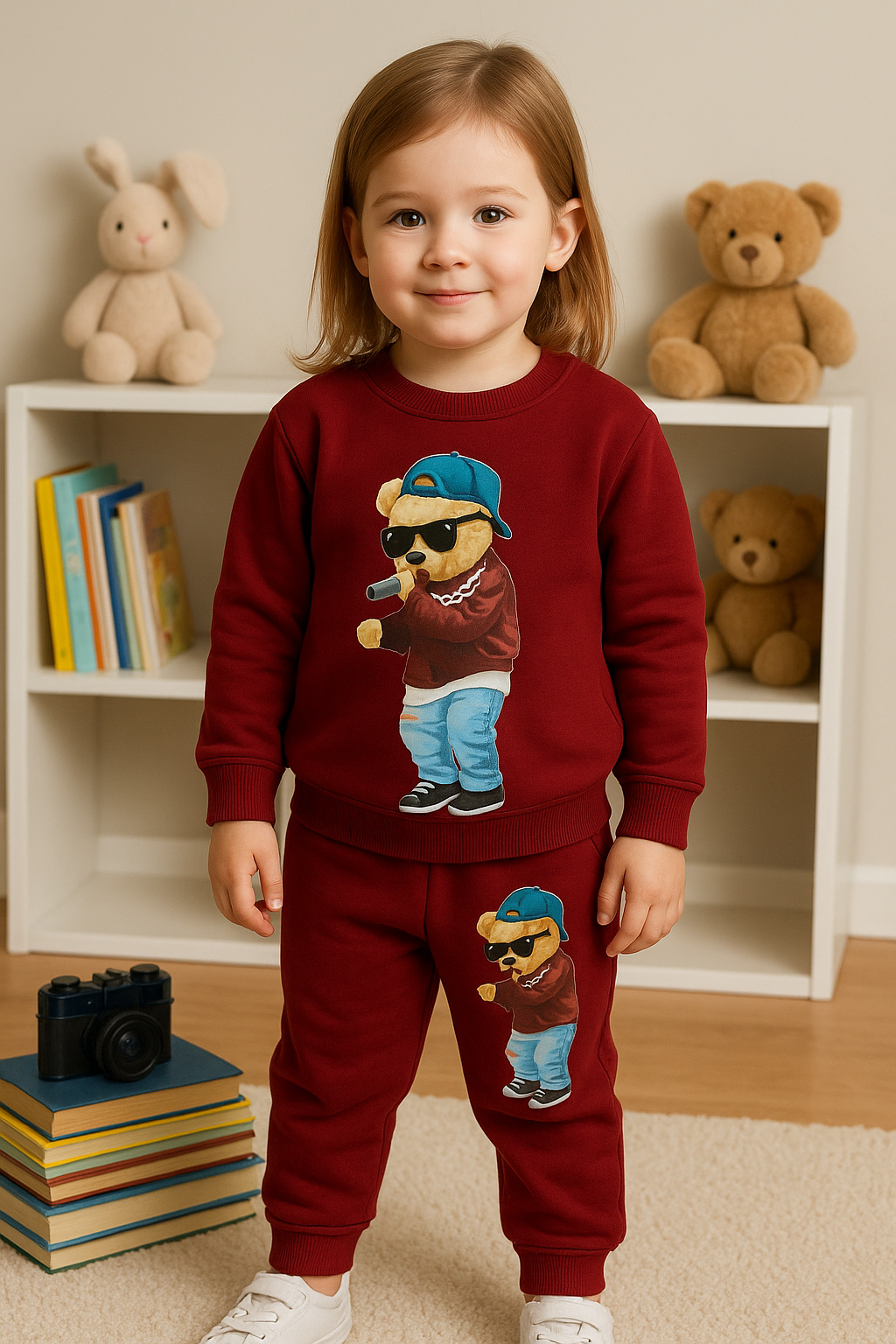 Trendy Teddy Bear Print pajama Set for girls RGGS8