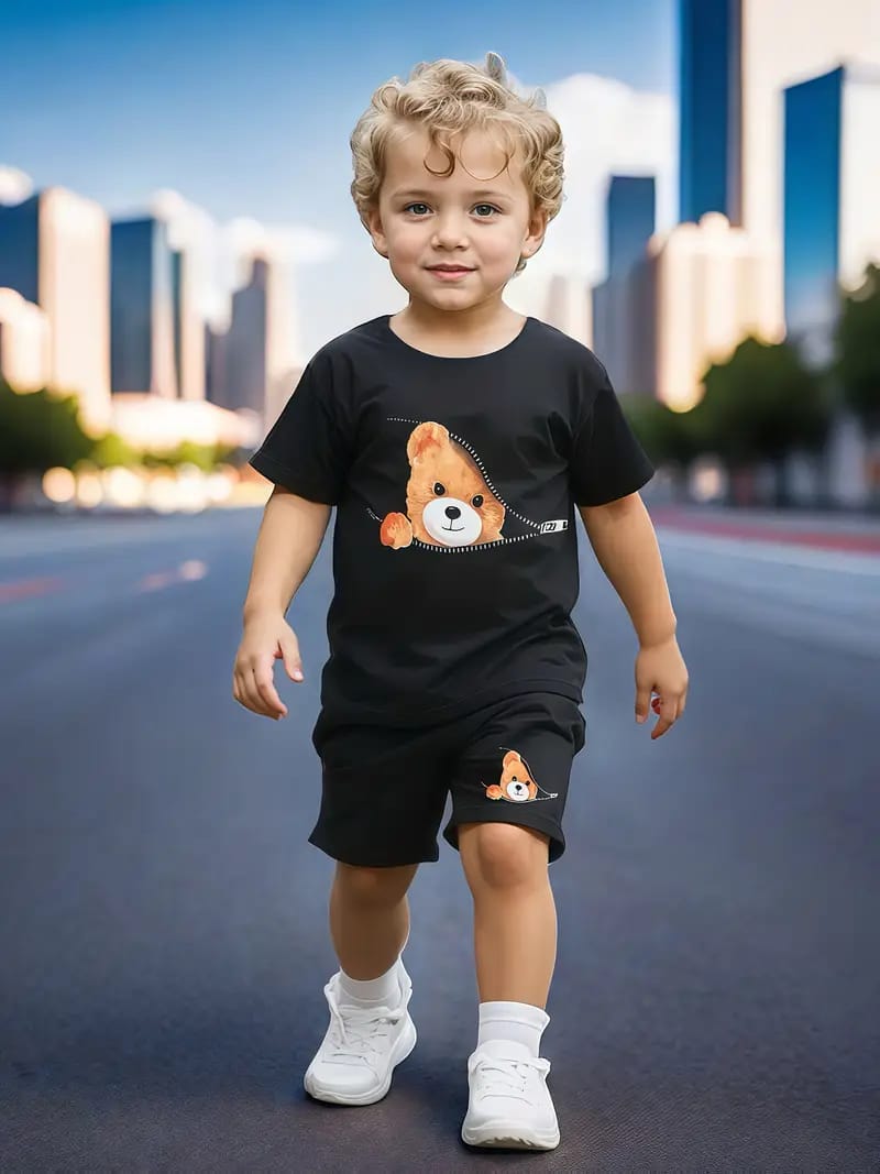 Cute & Comfy Teddy Bear Tee and Shorts set for Boys RGBSS2