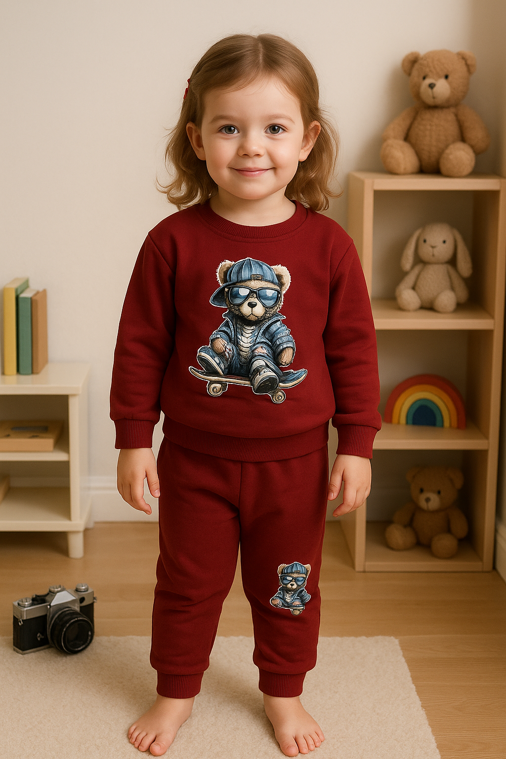 Teddy Bear Printed Cotton pajama Set for Girls RGGS12