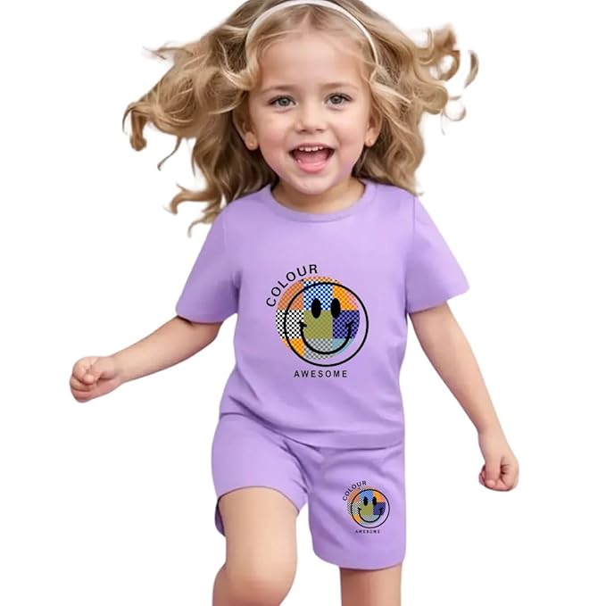 Emoji printed Tee and Shorts set for girls RGSGS6