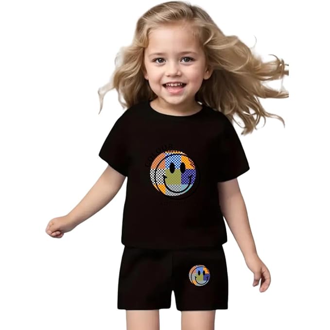 Emoji printed Tee and Shorts set for girls RGSGS6