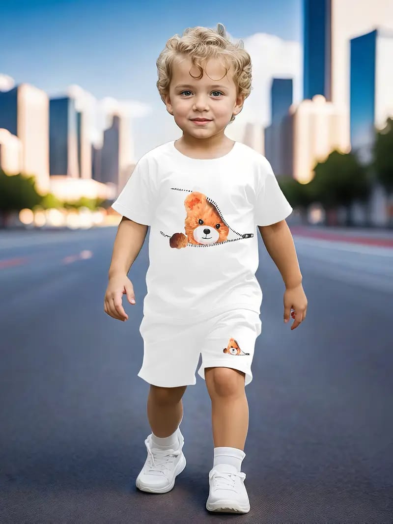 Cute & Comfy Teddy Bear Tee and Shorts set for Boys RGBSS2
