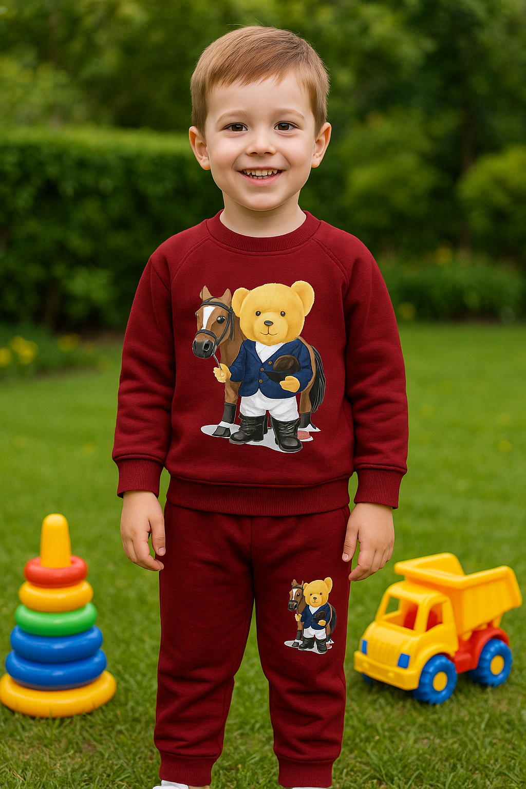 "Boys Pajama Set – Cute Teddy & Horse Print" BS3