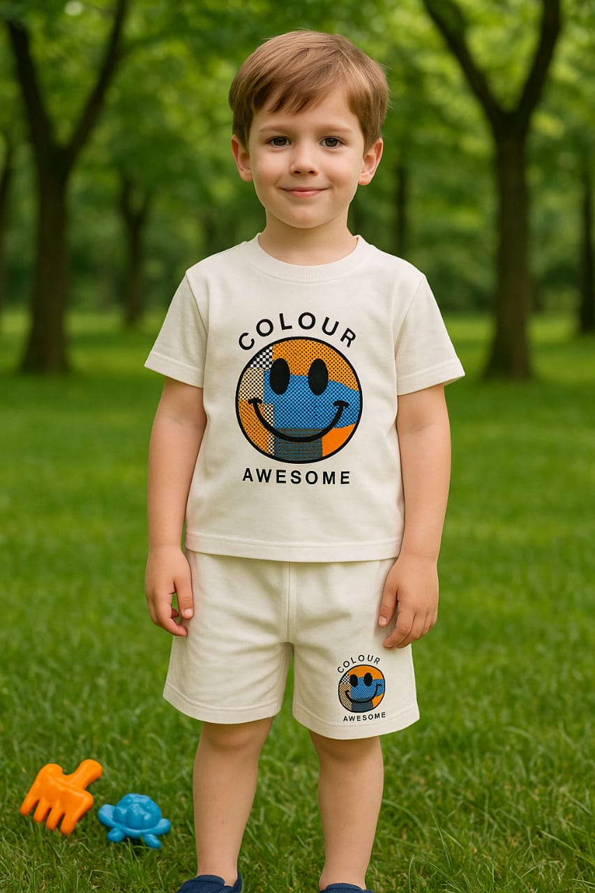 Emoji printed tee and shorts set for boys RGBSS6