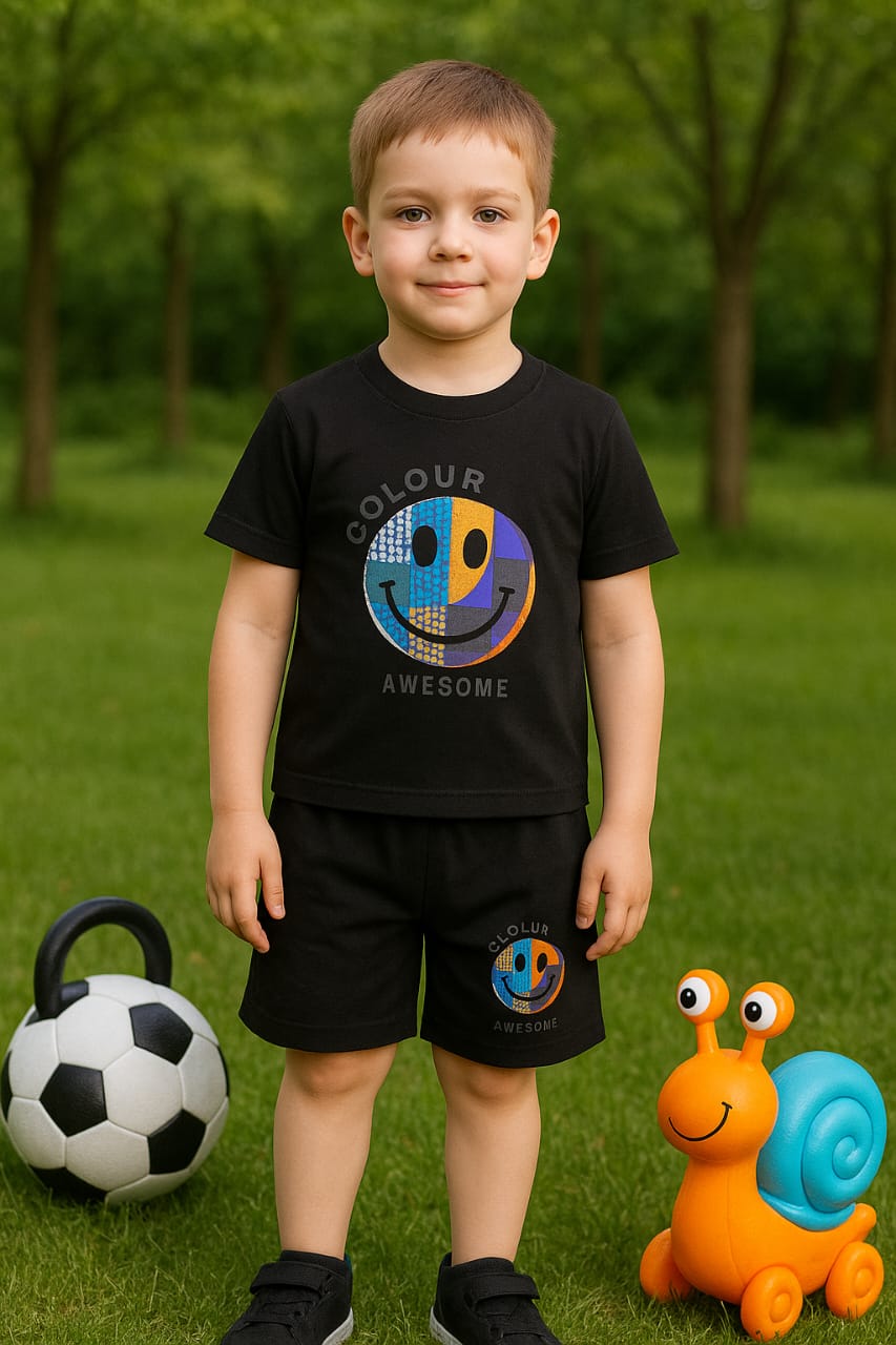 Emoji printed tee and shorts set for boys RGBSS6