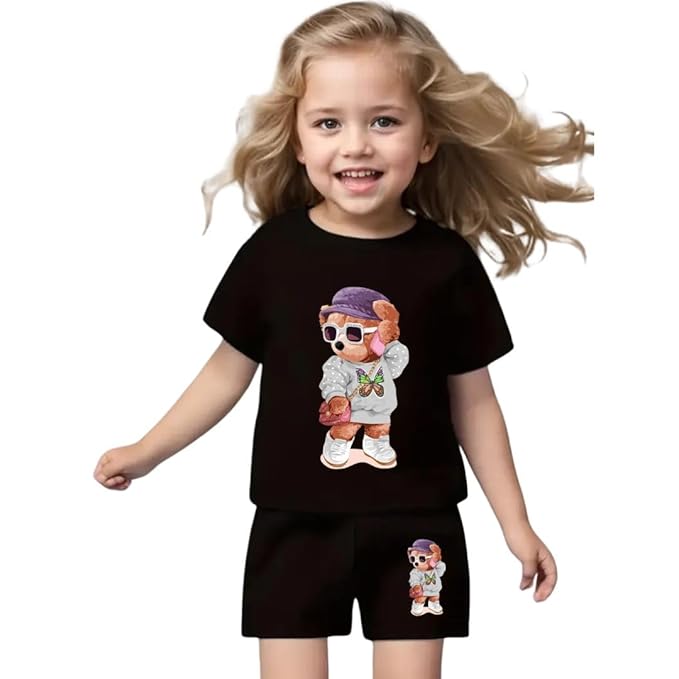 Adorable Teddy Bear T-Shirt and Shorts Set for Girls RGSGS3