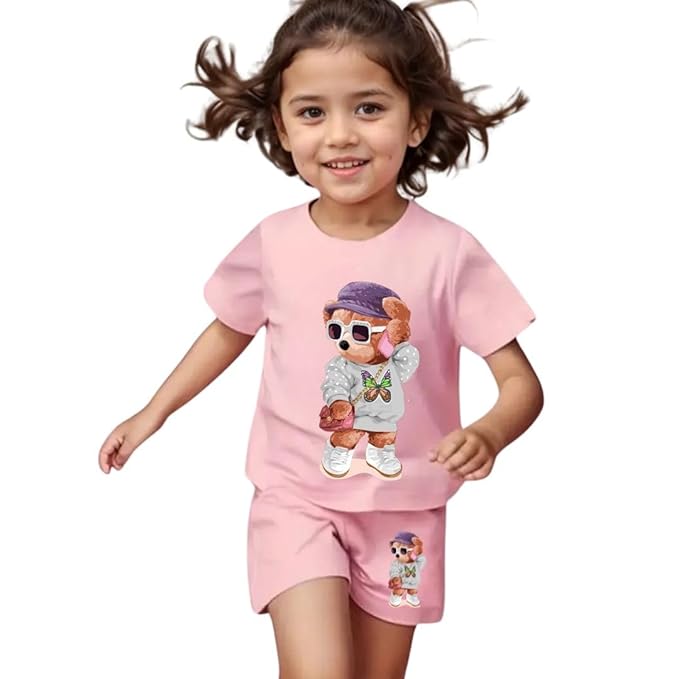 Adorable Teddy Bear T-Shirt and Shorts Set for Girls RGSGS3