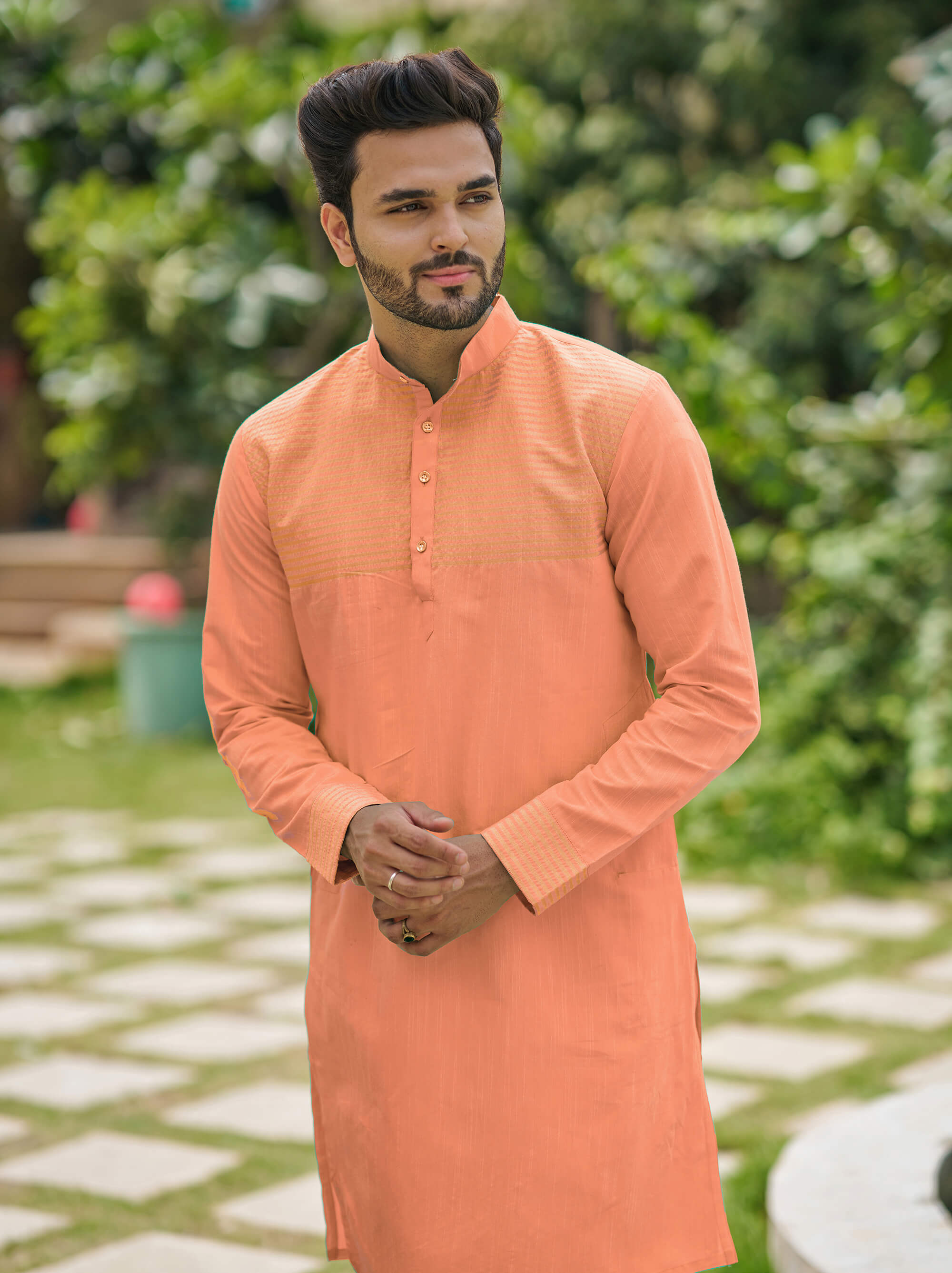 Aishwaria Peach Couple Dress Silk Saree & Kurta