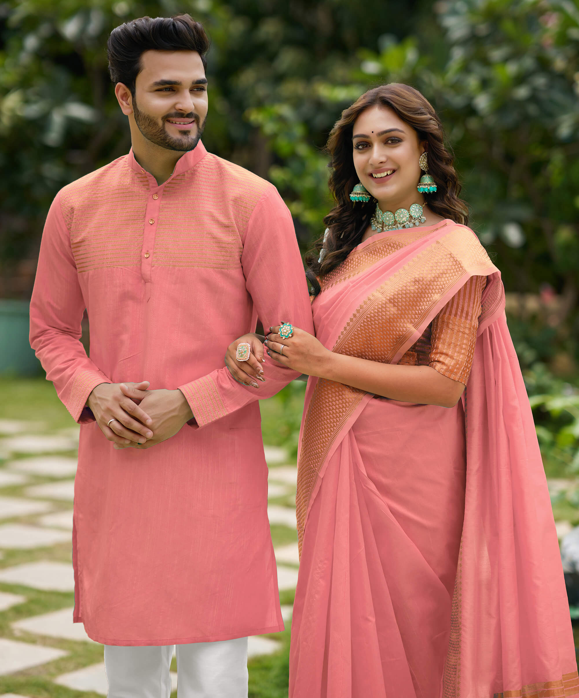 Aishwaria Pink Couple Dress Silk Saree & Kurta