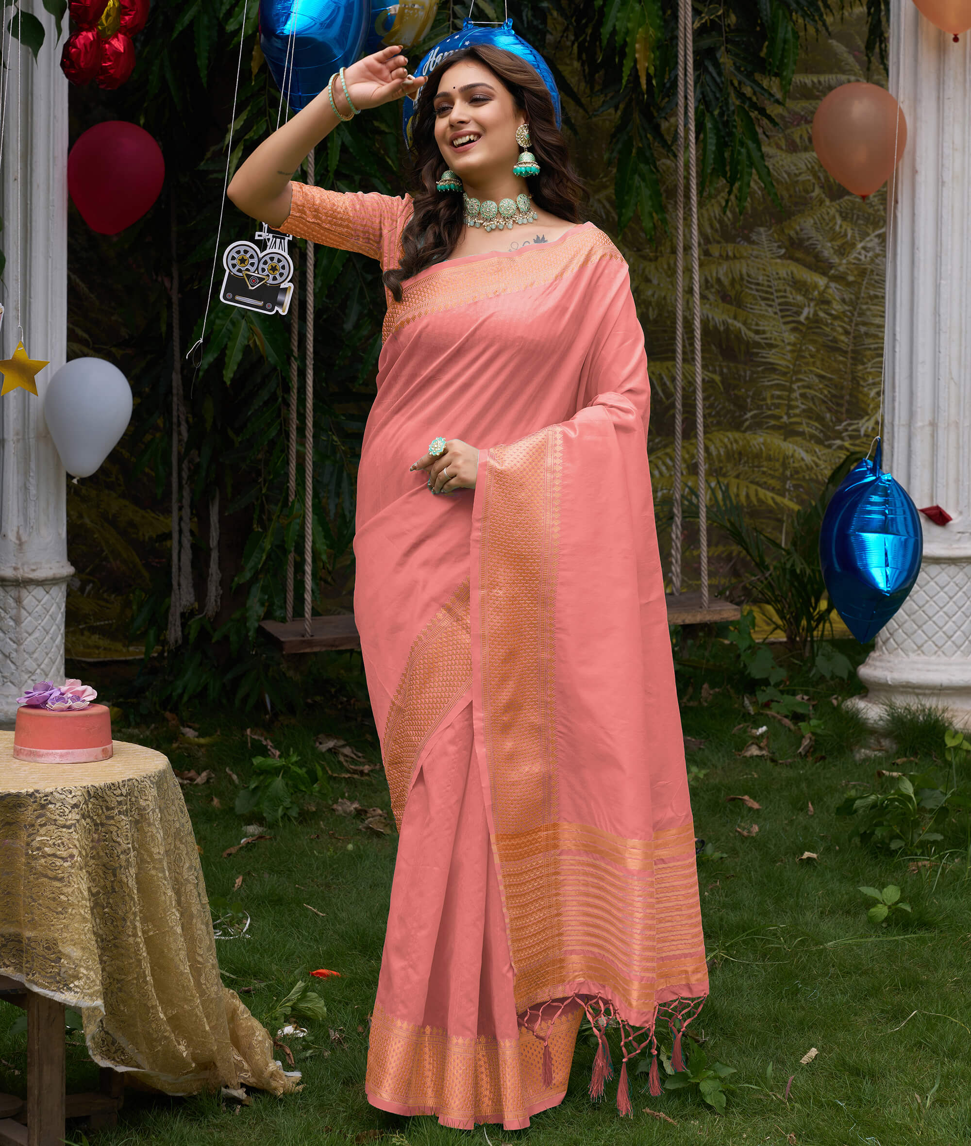 Aishwaria Pink Couple Dress Silk Saree & Kurta