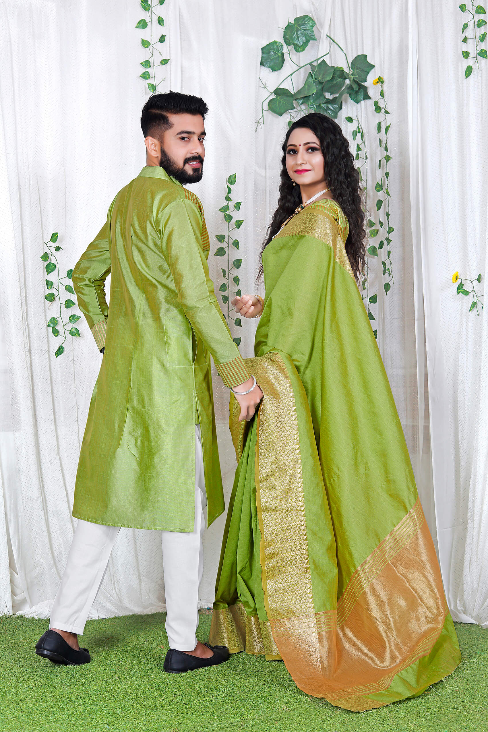 Lovely Couple Dress Silk Saree & Kurta