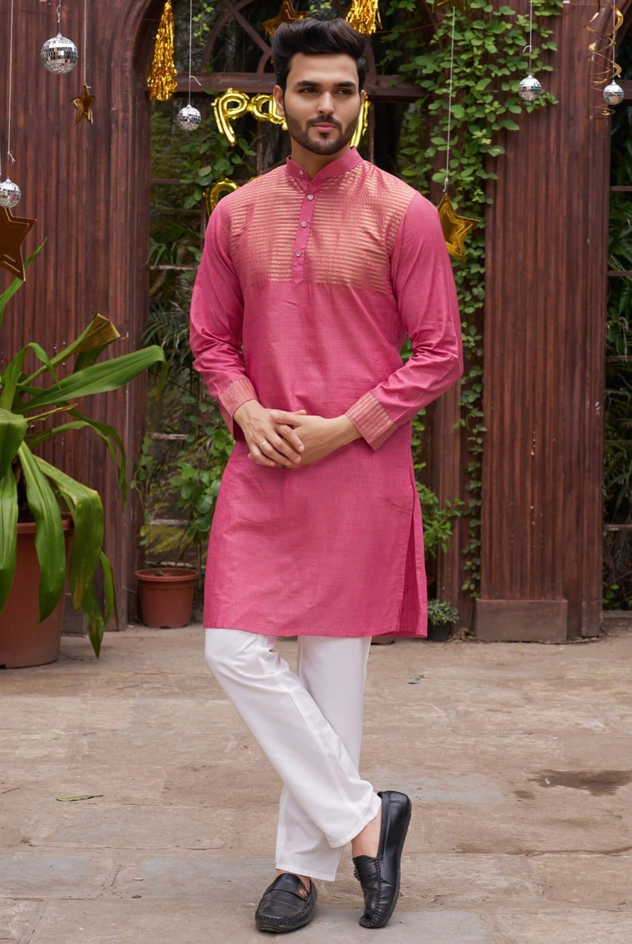 Aasam Silk Couple Dress Pink Saree & Kurta