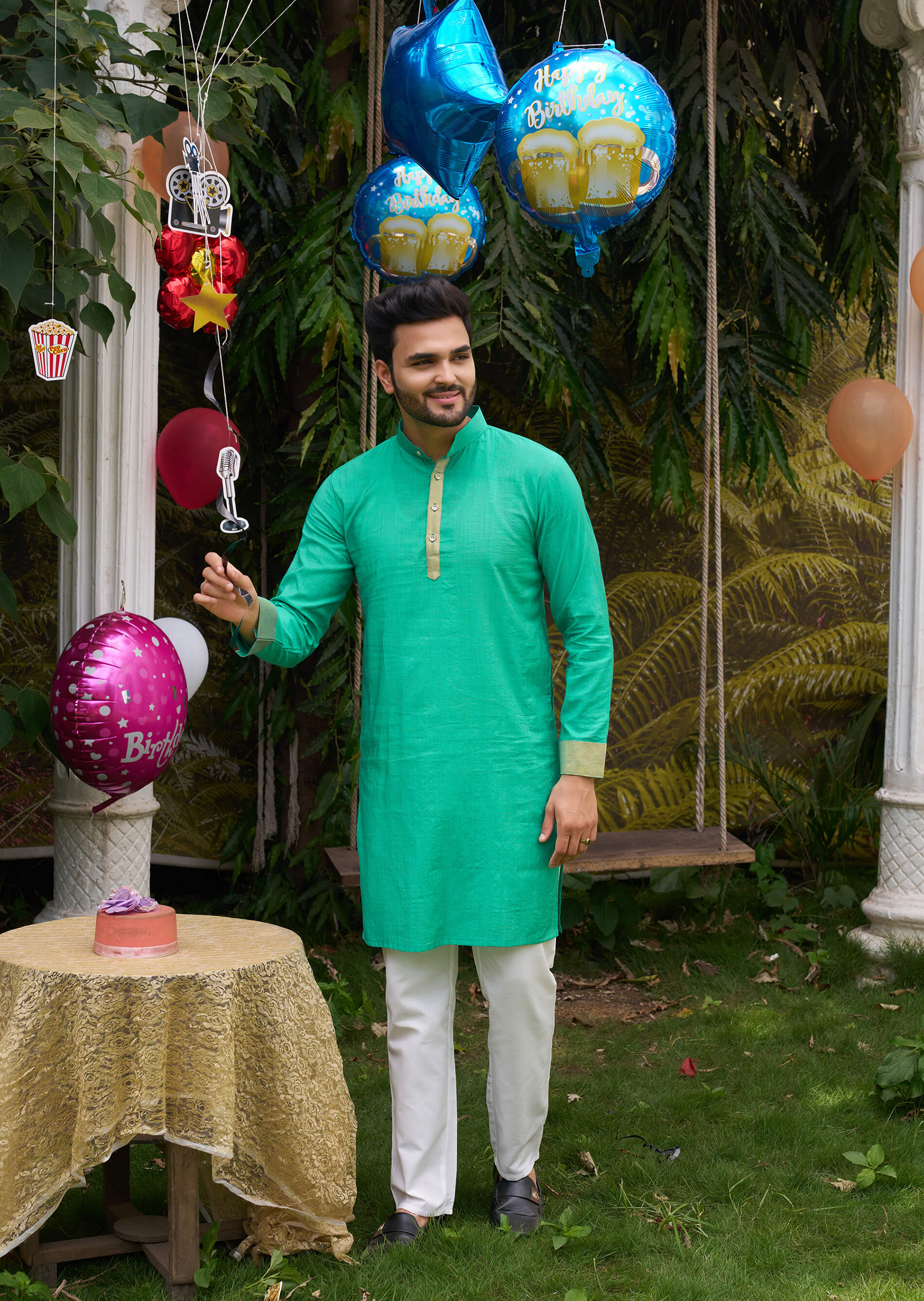 HunnyBunny Teal Couple Dress Orgenza silk Saree & Kurta