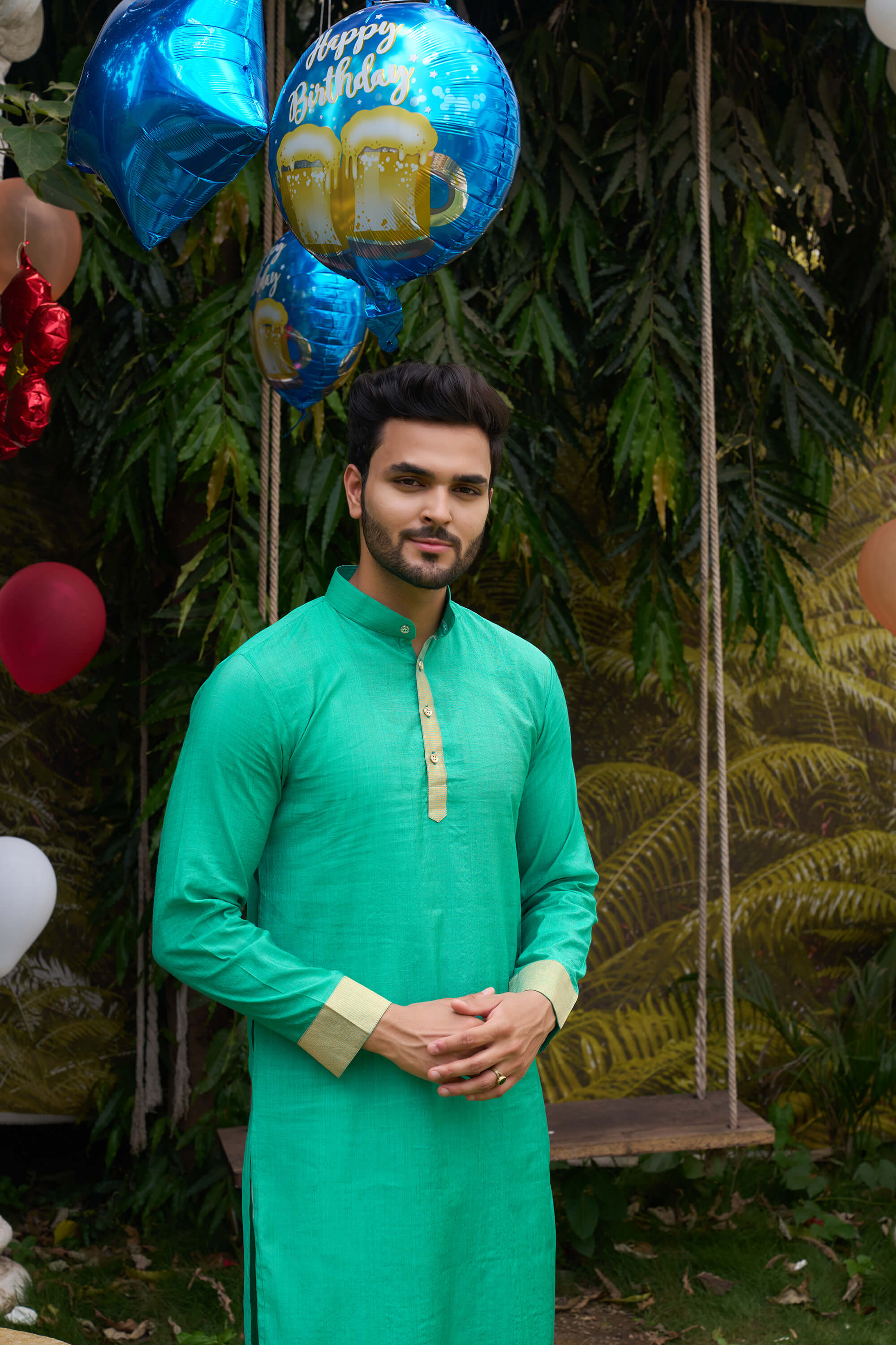 HunnyBunny Teal Couple Dress Orgenza silk Saree & Kurta