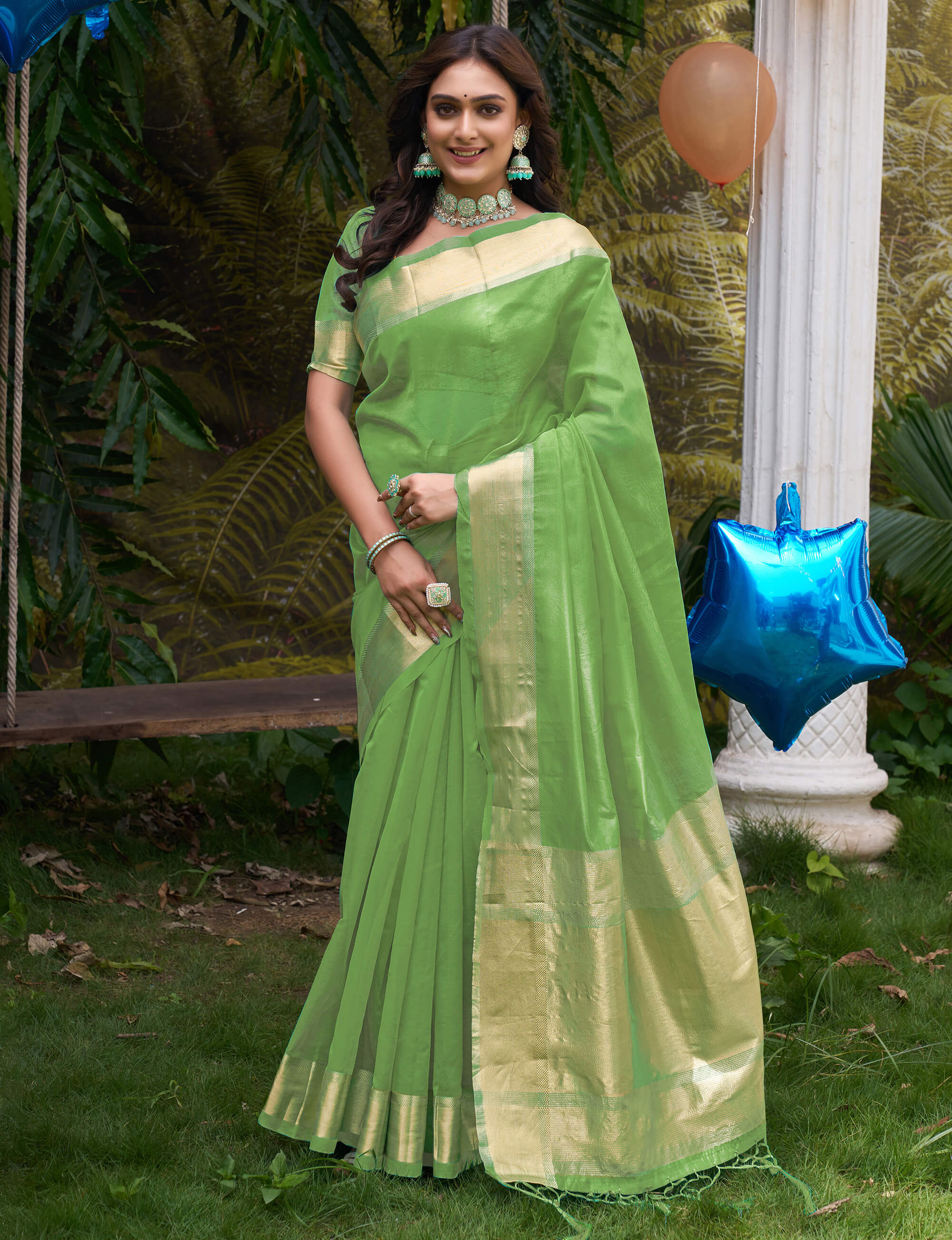 HunnyBunny Mehndi Green Couple Dress Orgenza silk Saree & Kurta