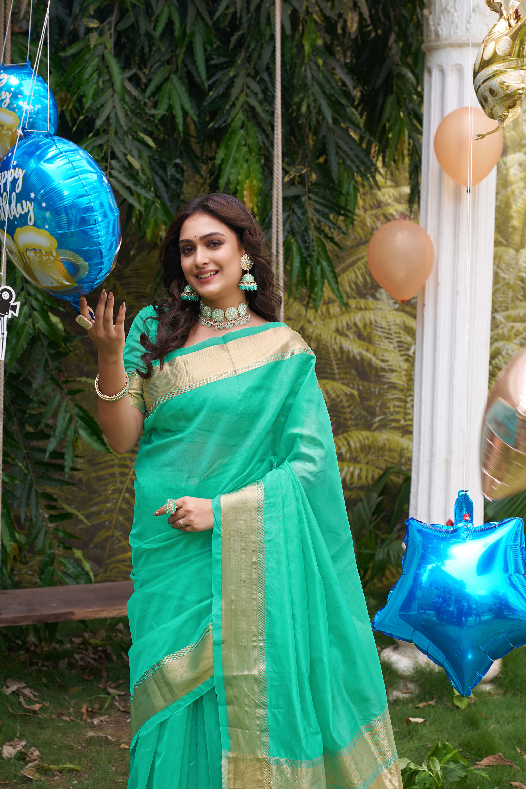 HunnyBunny Teal Couple Dress Orgenza silk Saree & Kurta