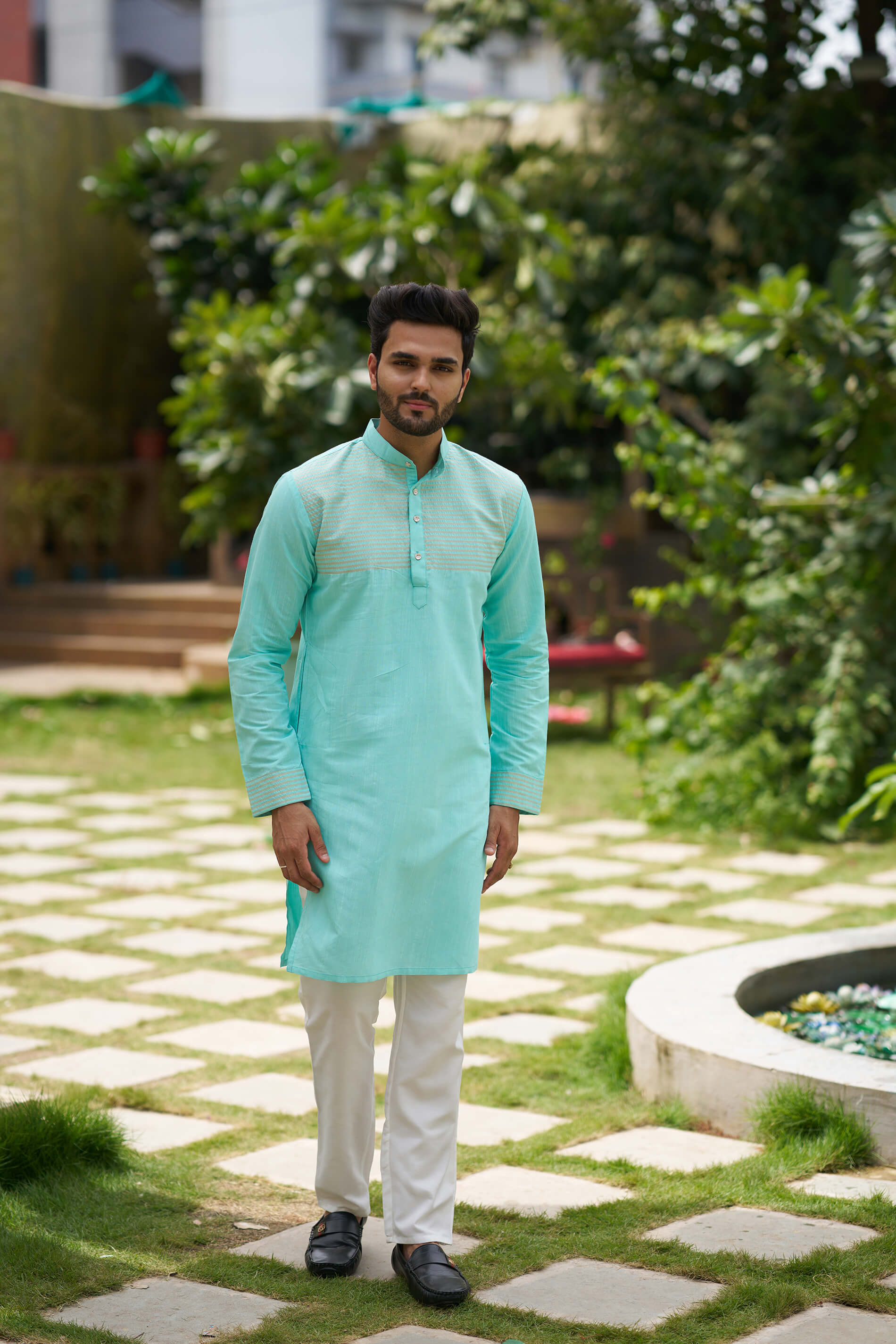 Aishwaria Teal Couple Dress Silk Saree & Kurta