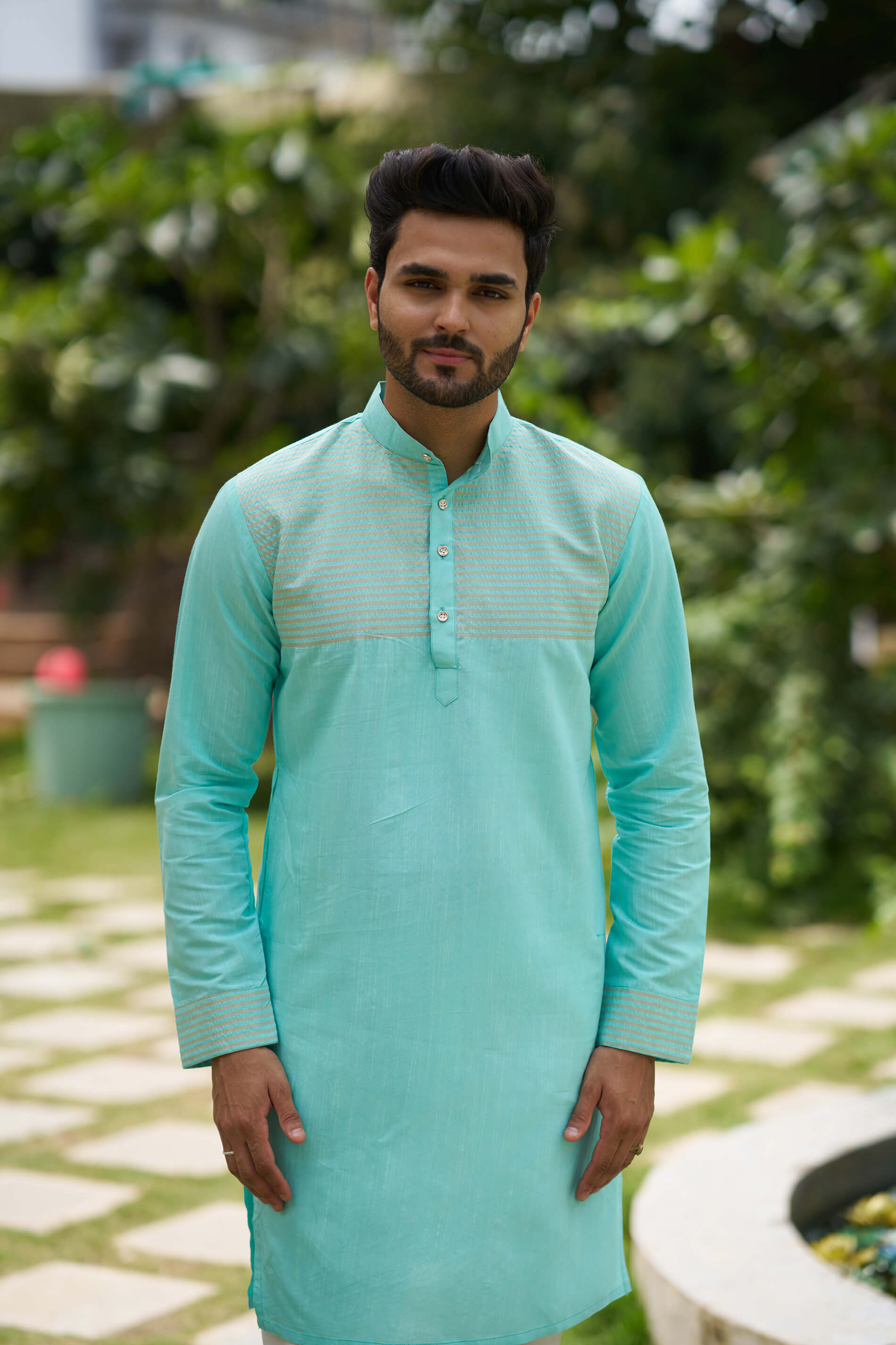 Aishwaria Teal Couple Dress Silk Saree & Kurta