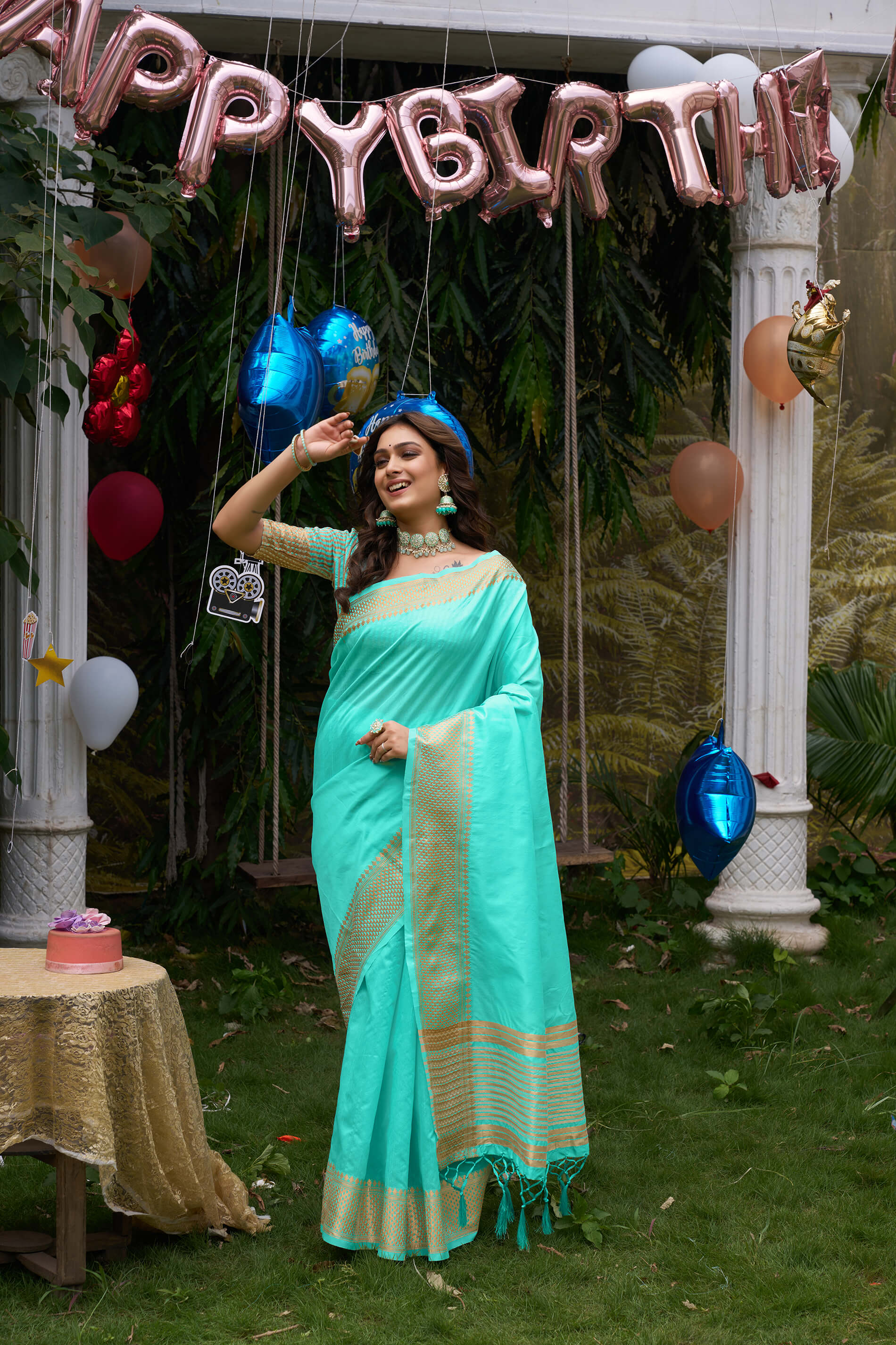 Aishwaria Teal Couple Dress Silk Saree & Kurta