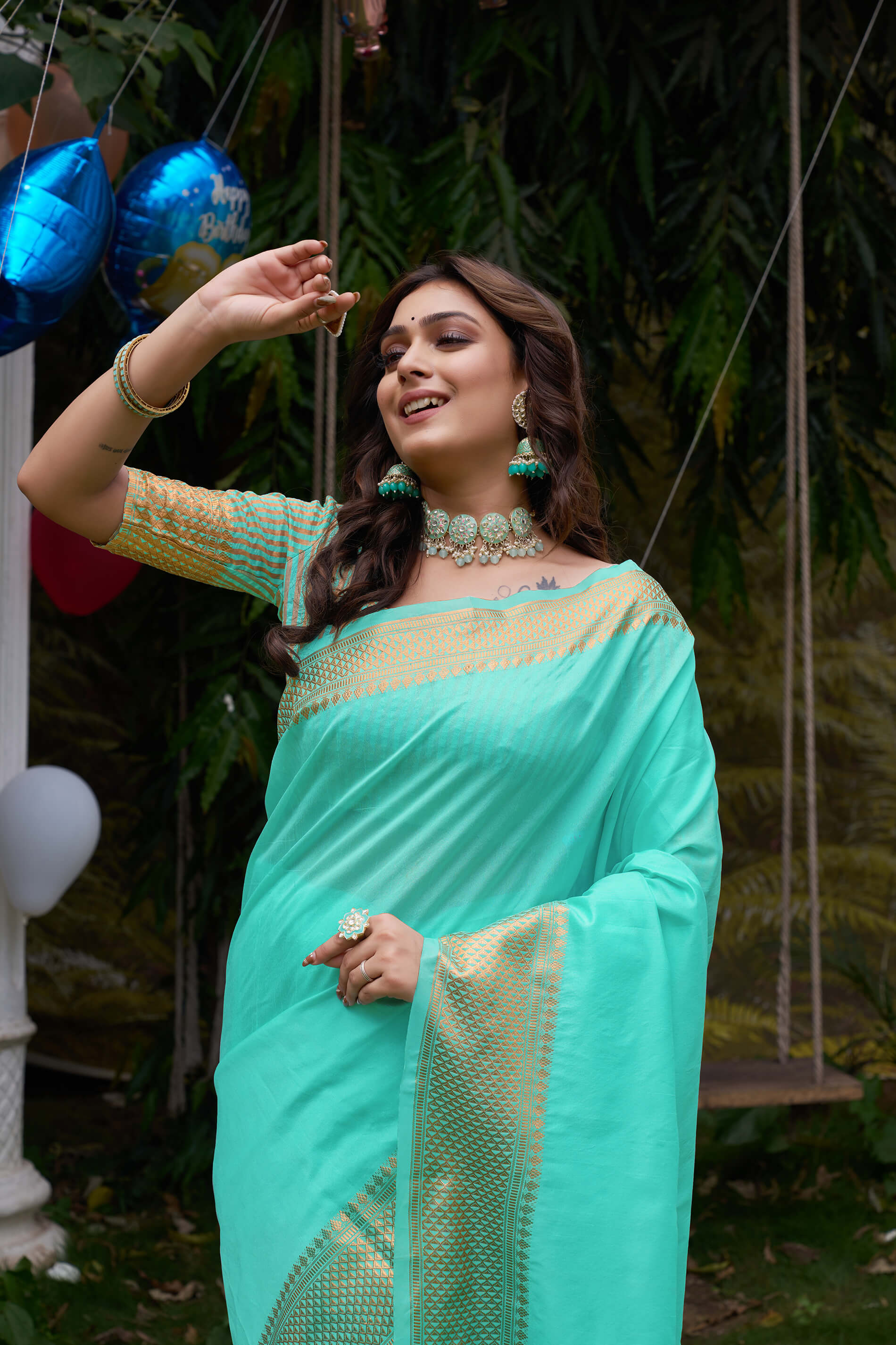 Aishwaria Teal Couple Dress Silk Saree & Kurta