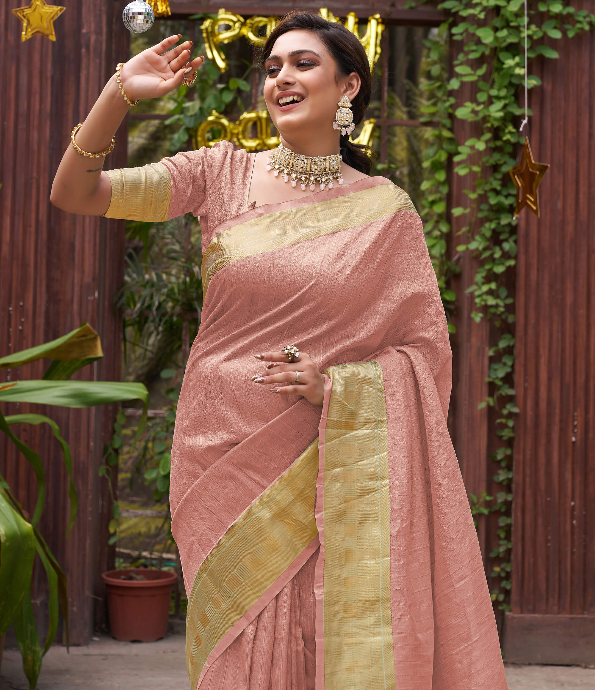 Bansri Gold Pink Couple Set Saree and Kurta
