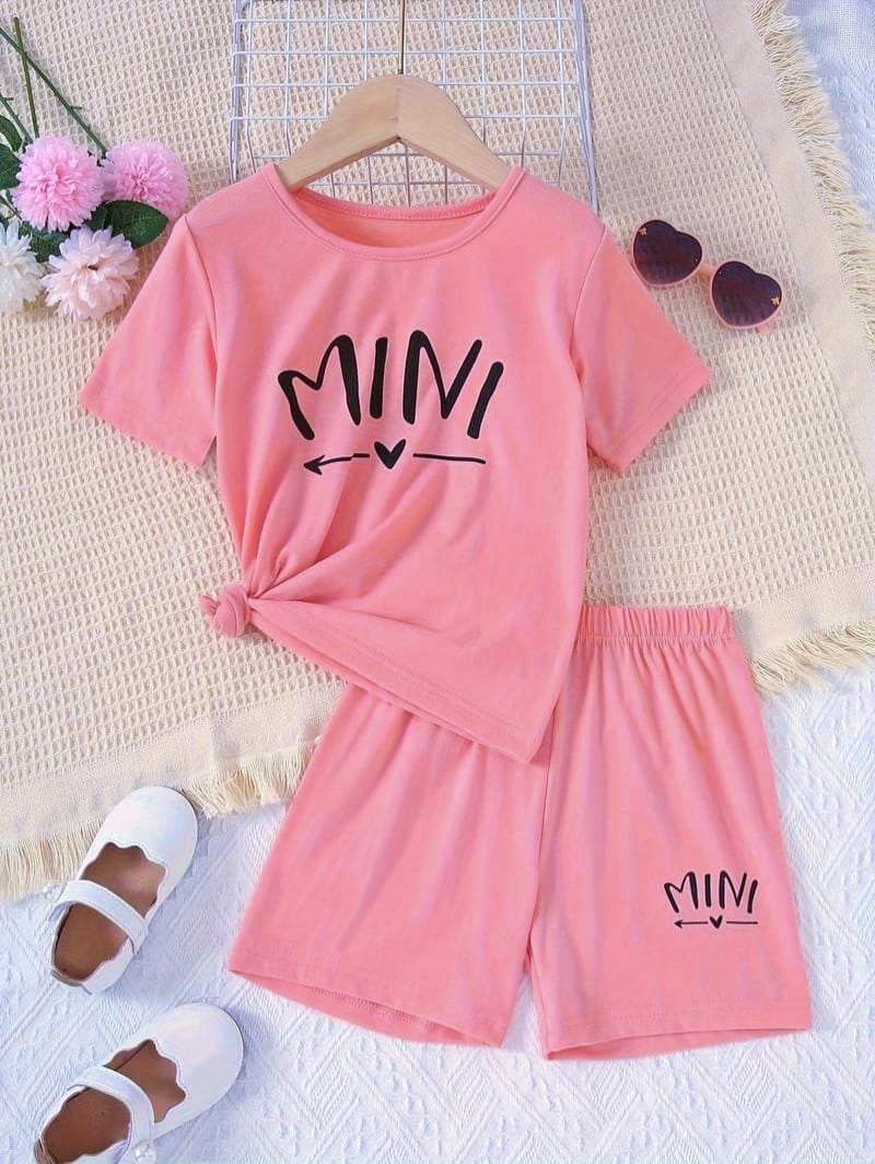 Adorable Girls' Pink T-Shirt and Shorts – Fun Printed Set" JC10