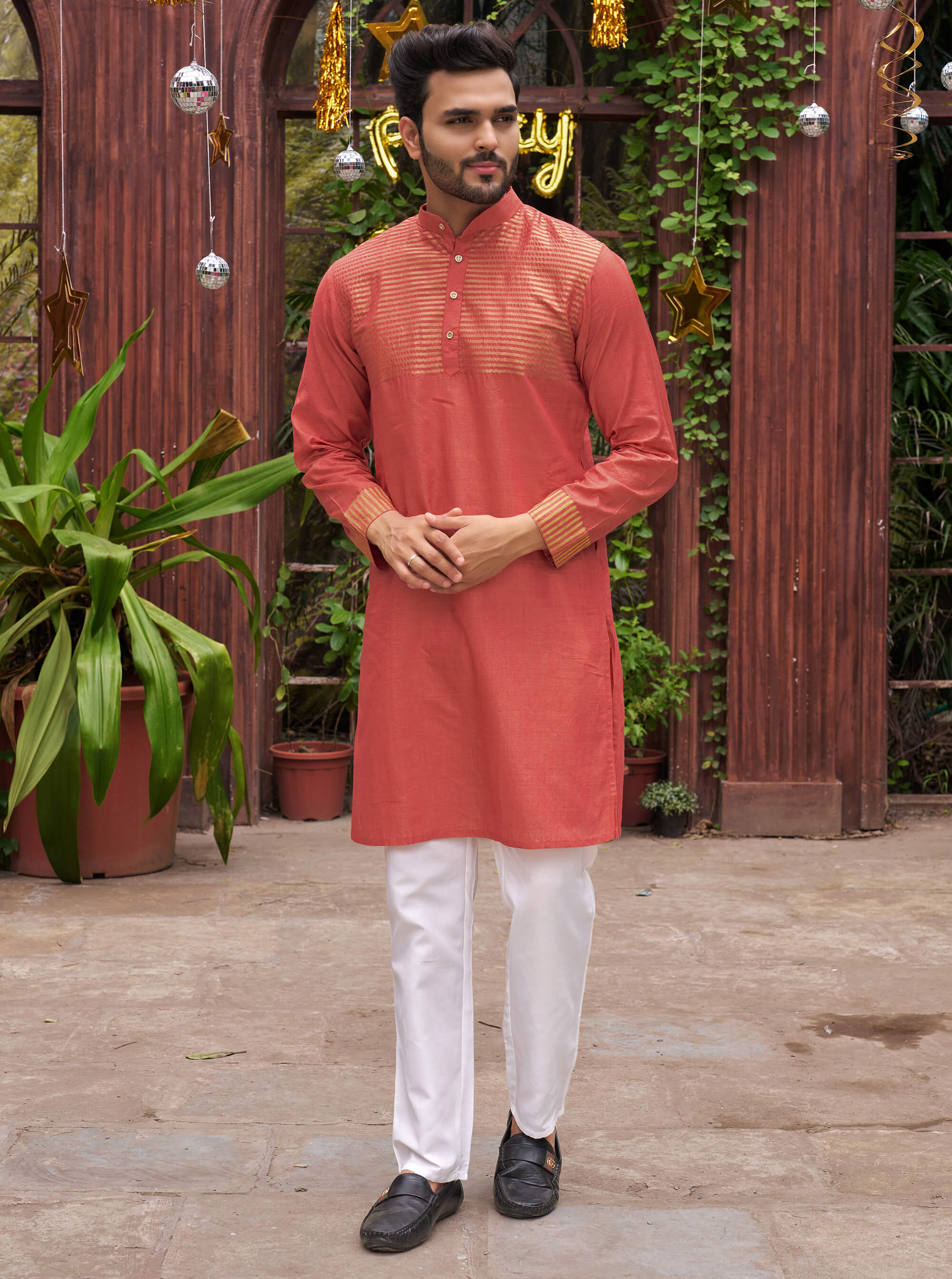 Aasam Silk Couple Dress Peach Saree & Kurta