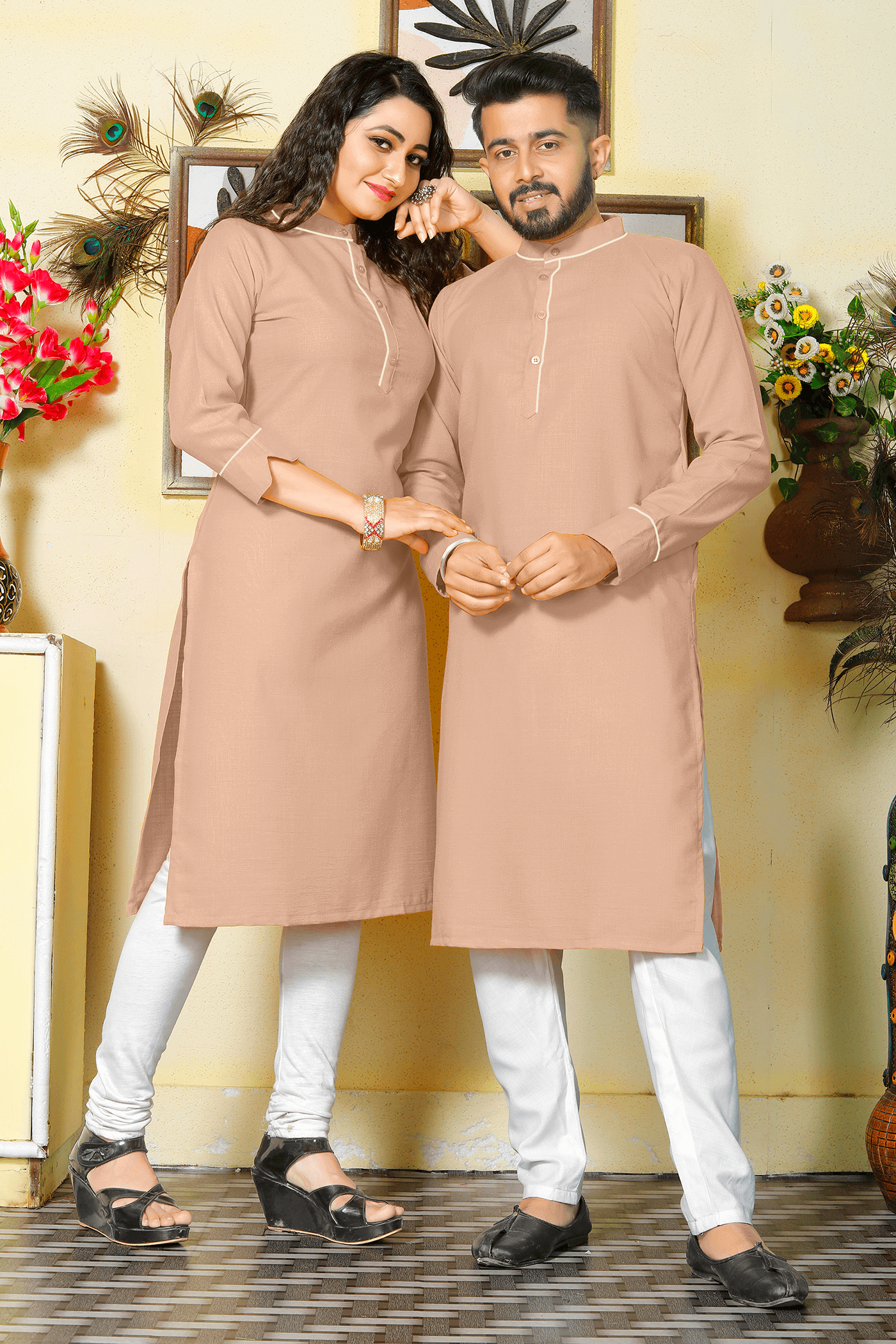 Pummy Peach Couple Dress Cotton Kurta and Kurti