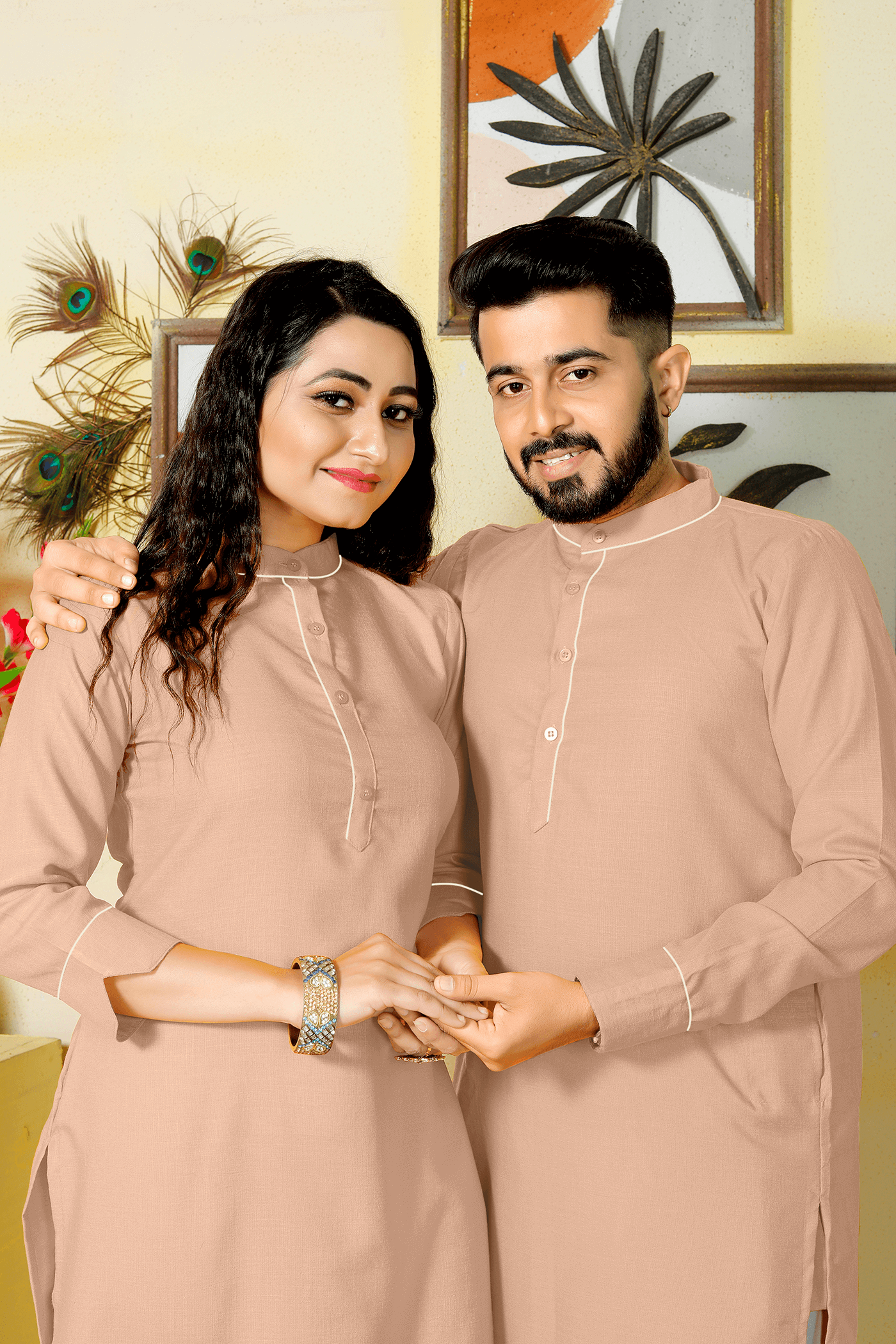 Pummy Peach Couple Dress Cotton Kurta and Kurti