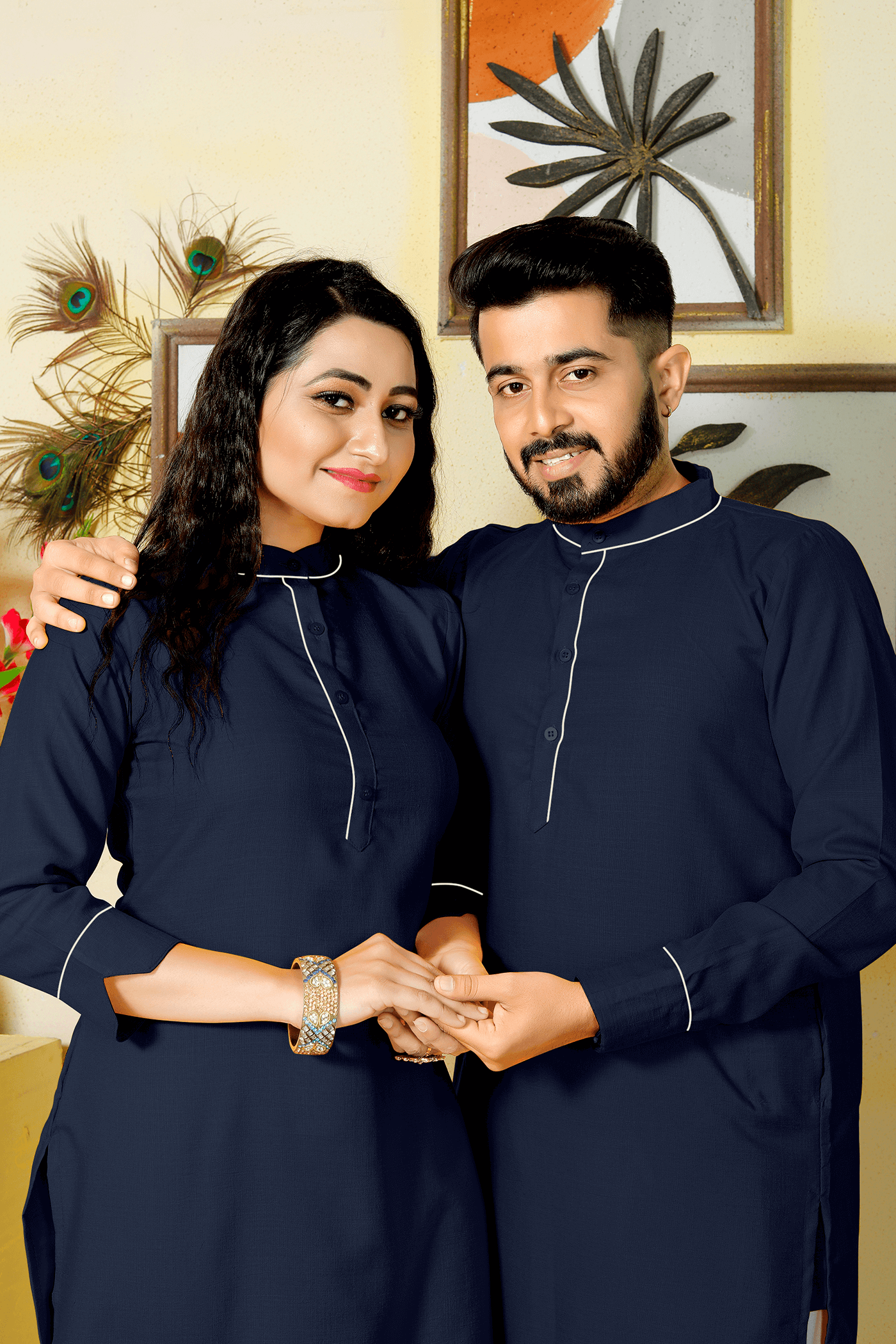 Pummy Dark Blue Couple Dress Cotton Kurta and Kurti