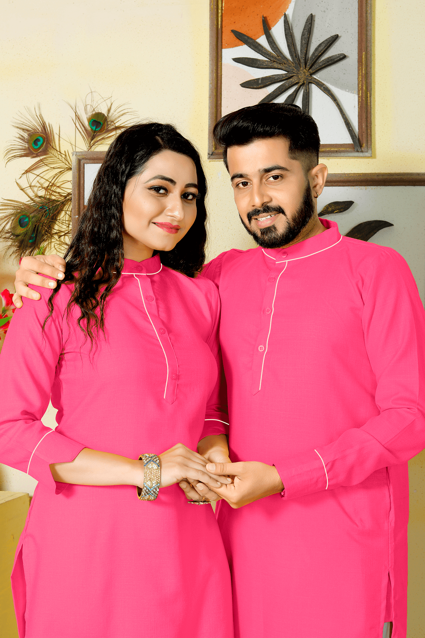 Pummy Pink Couple Dress Cotton Kurta and Kurti
