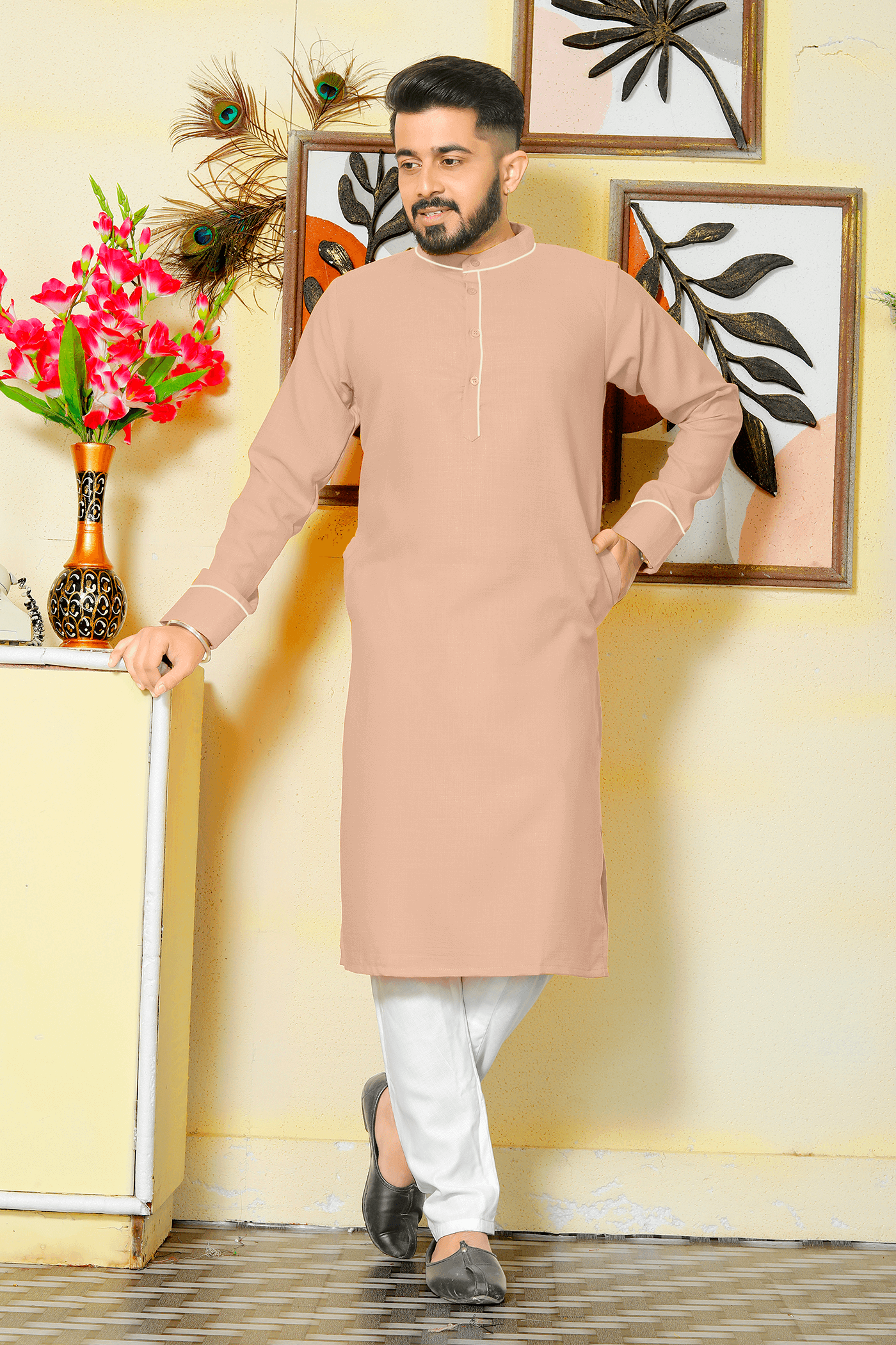 Pummy Peach Couple Dress Cotton Kurta and Kurti