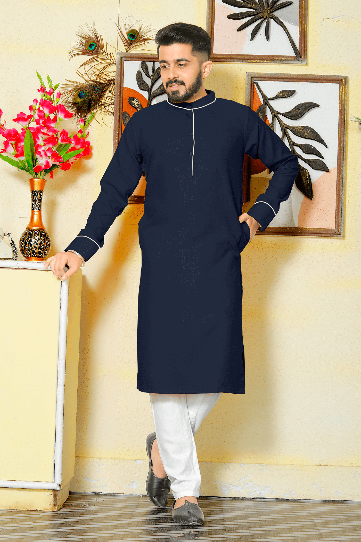 Pummy Dark Blue Couple Dress Cotton Kurta and Kurti