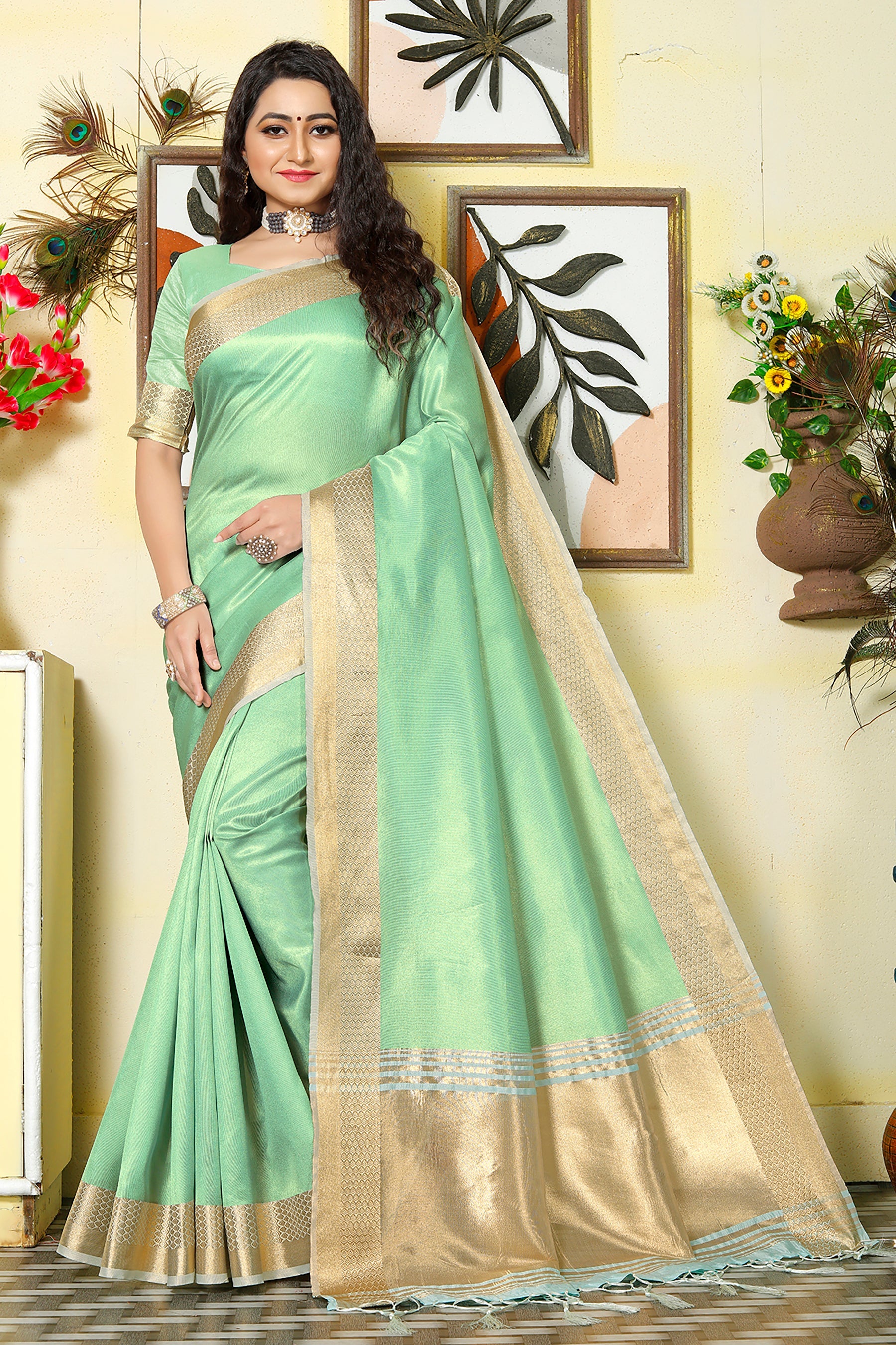 Sweety Pista Green Couple Dress Silk Saree & Kurta