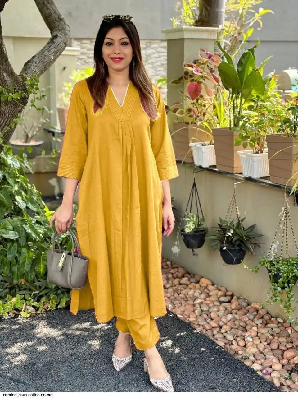 Yellow Vogue Ensemble V-neck co-ord set by Tareefa WT04