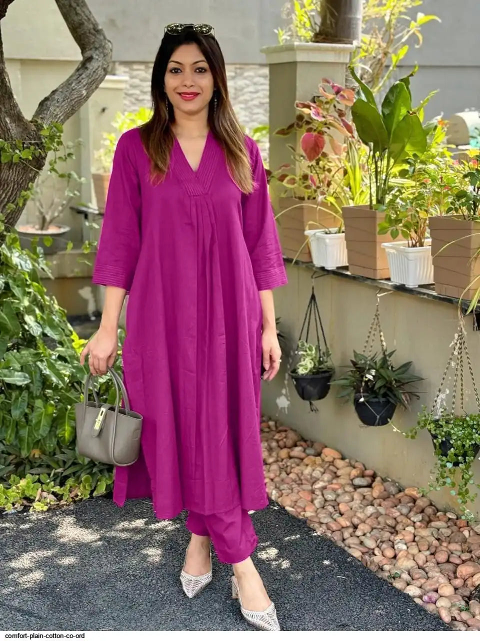 Violet Vogue Ensemble V-neck co-ord set by Tareefa WT04