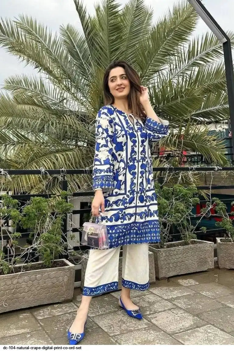 Elegance White Co-Ord Set with Artistic Prints by Tareefa DC104