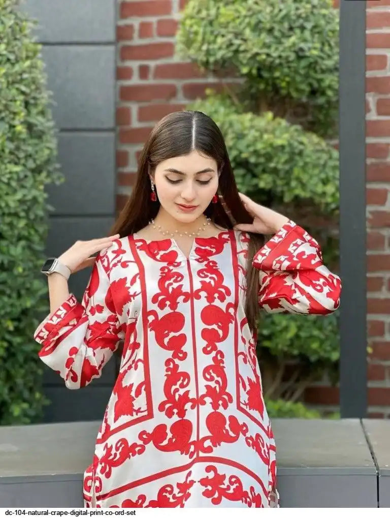 Elegance White Co-Ord Set with Artistic Prints by Tareefa DC104