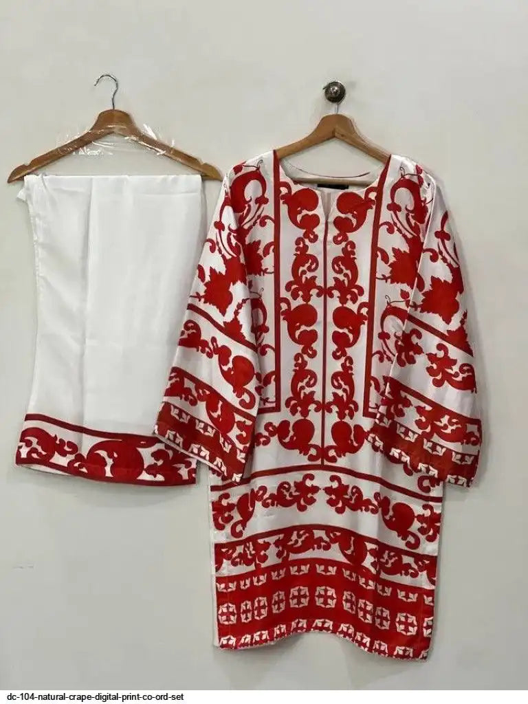 Elegance White Co-Ord Set with Artistic Prints by Tareefa DC104