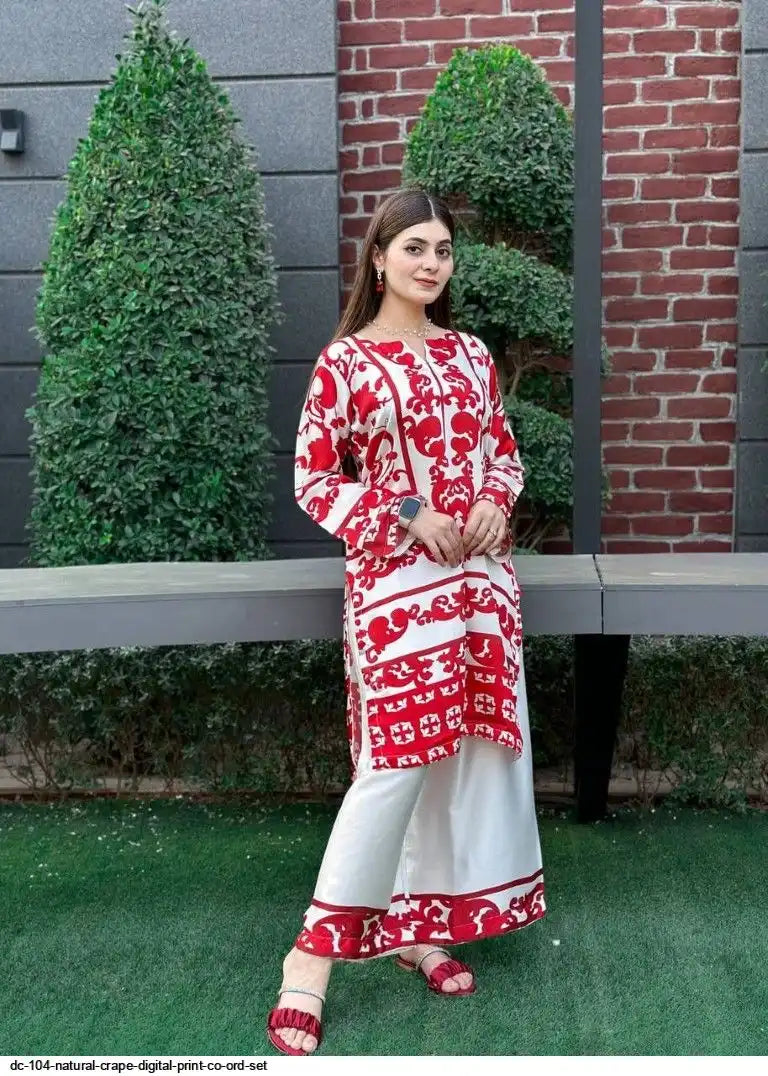 Elegance White Co-Ord Set with Artistic Prints by Tareefa DC104