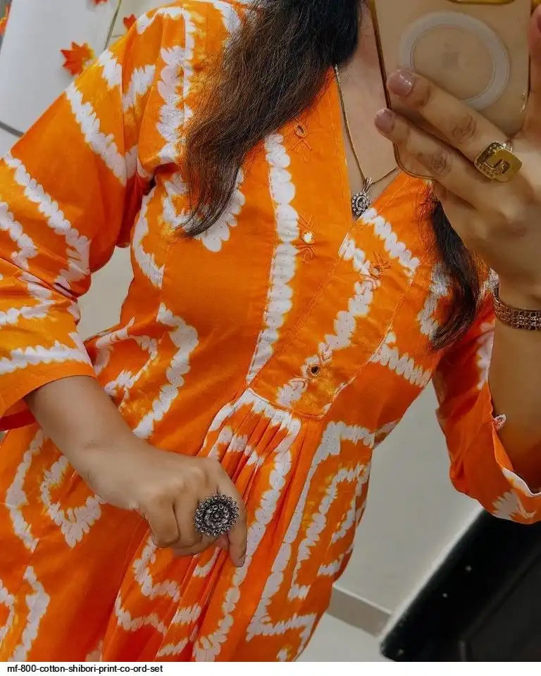 Orange base and modern white line prints Co-ord Set by Tareefa MF800