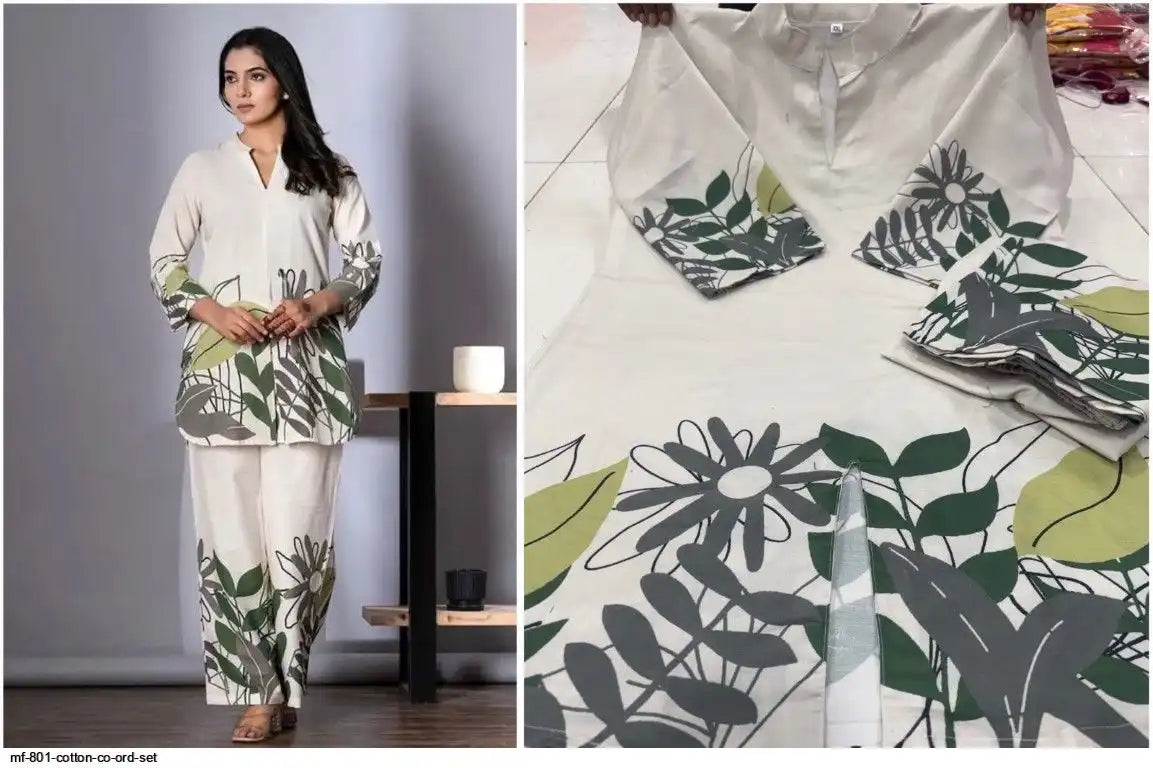 Off-White Floral Printed Co-ord Set by Tareefa MF801