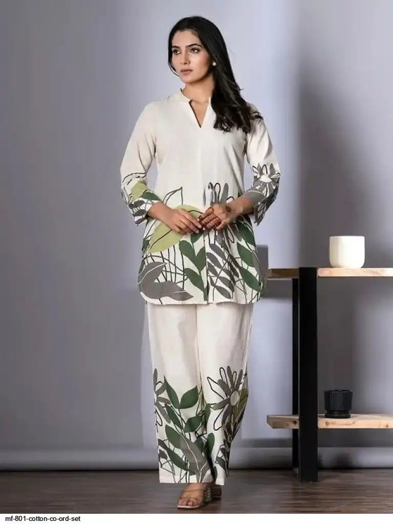 Off-White Floral Printed Co-ord Set by Tareefa MF801