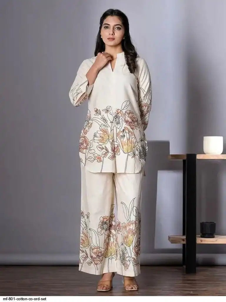 Floral white co-ord sets for women by Tareefa MF801