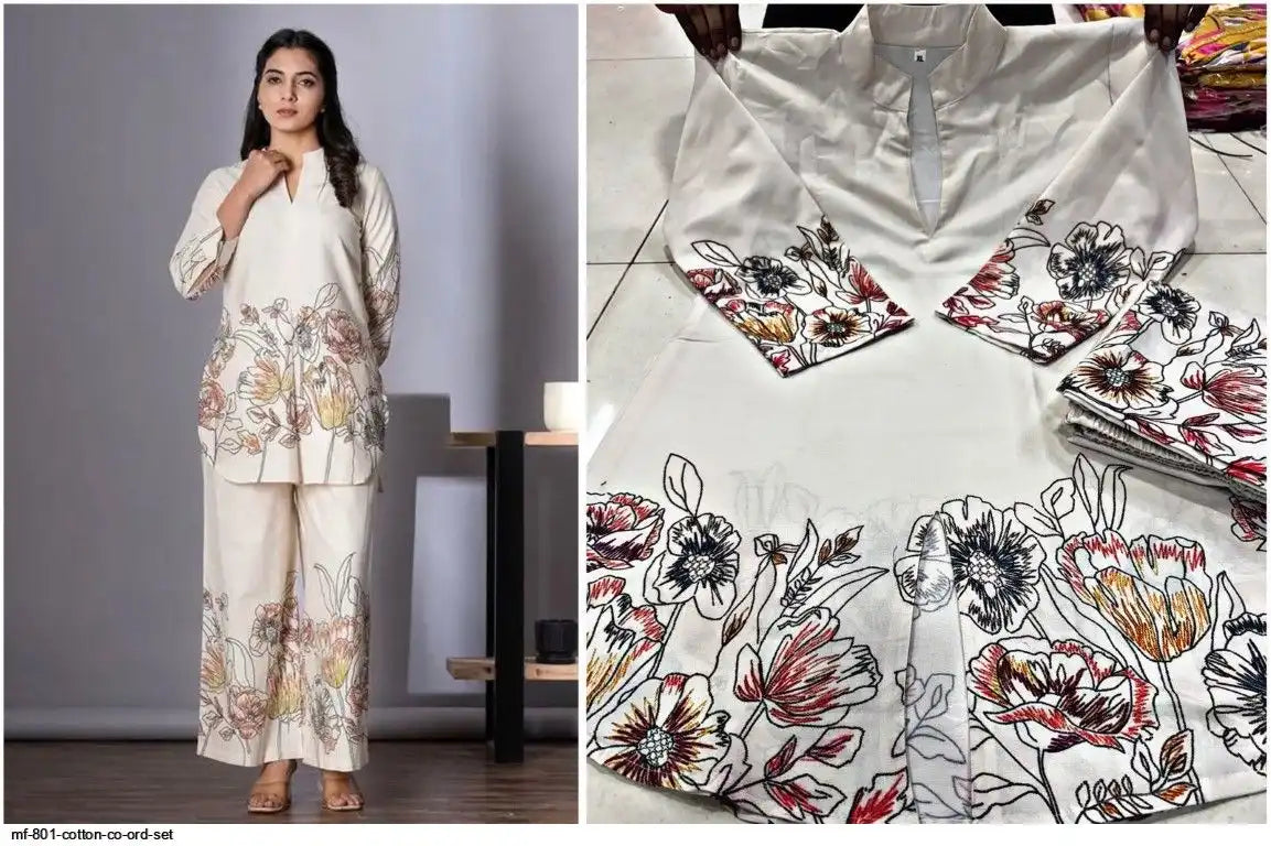 Floral white co-ord sets for women by Tareefa MF801