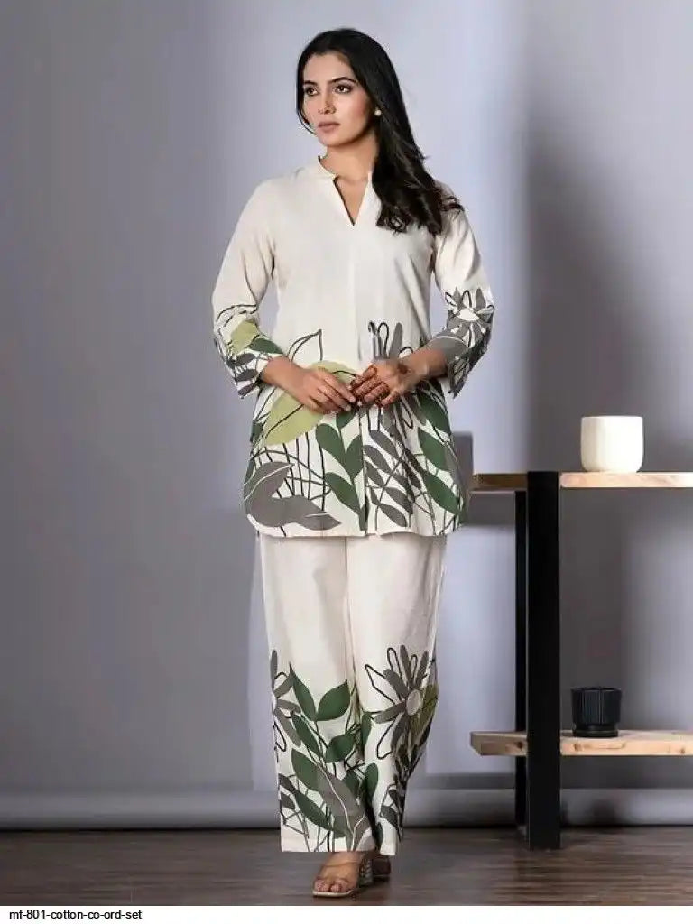 Off-White Floral Printed Co-ord Set by Tareefa MF801